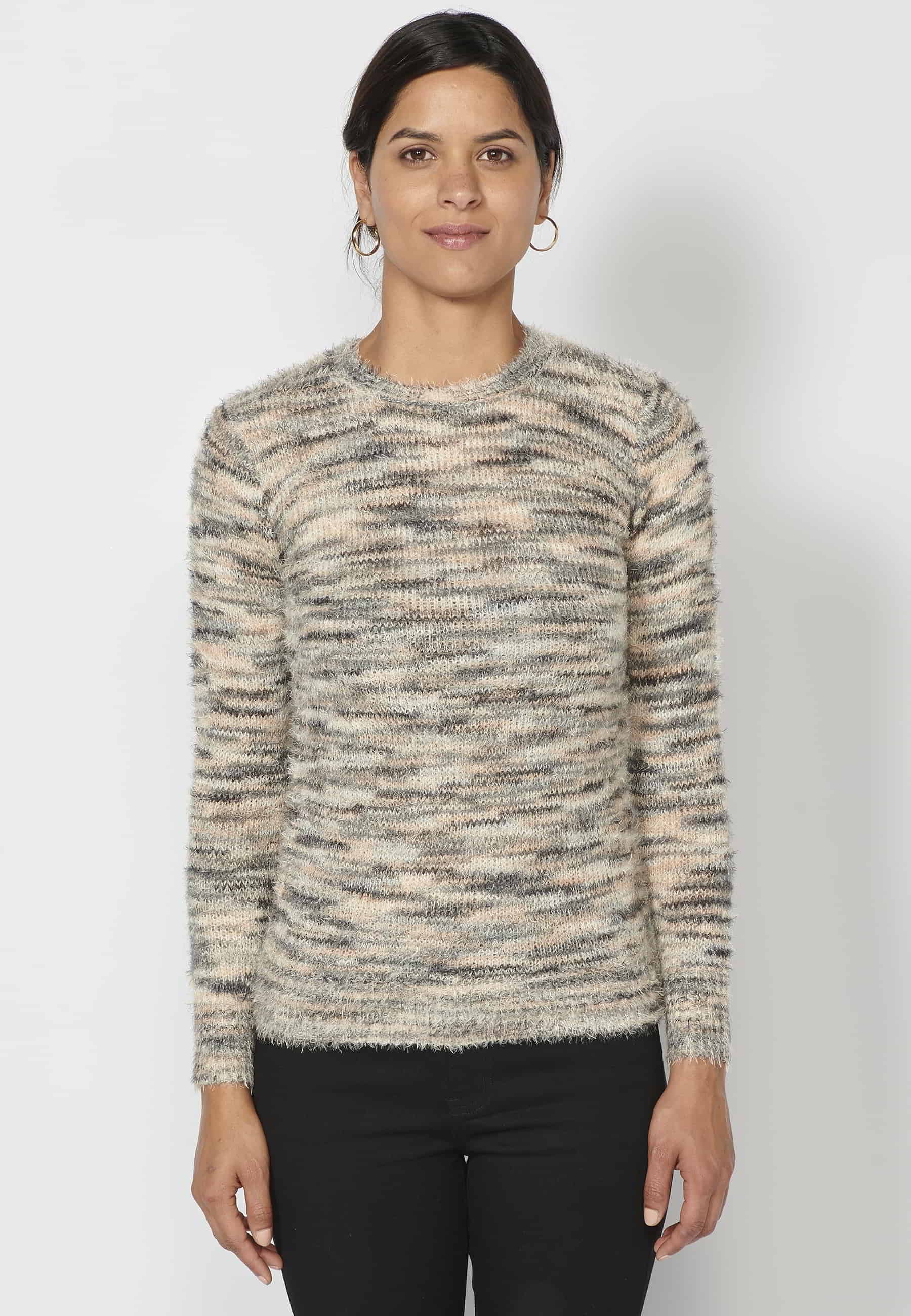 Jersey de punto de manga larga jaspeado color tostado para mujer | Moda Actual