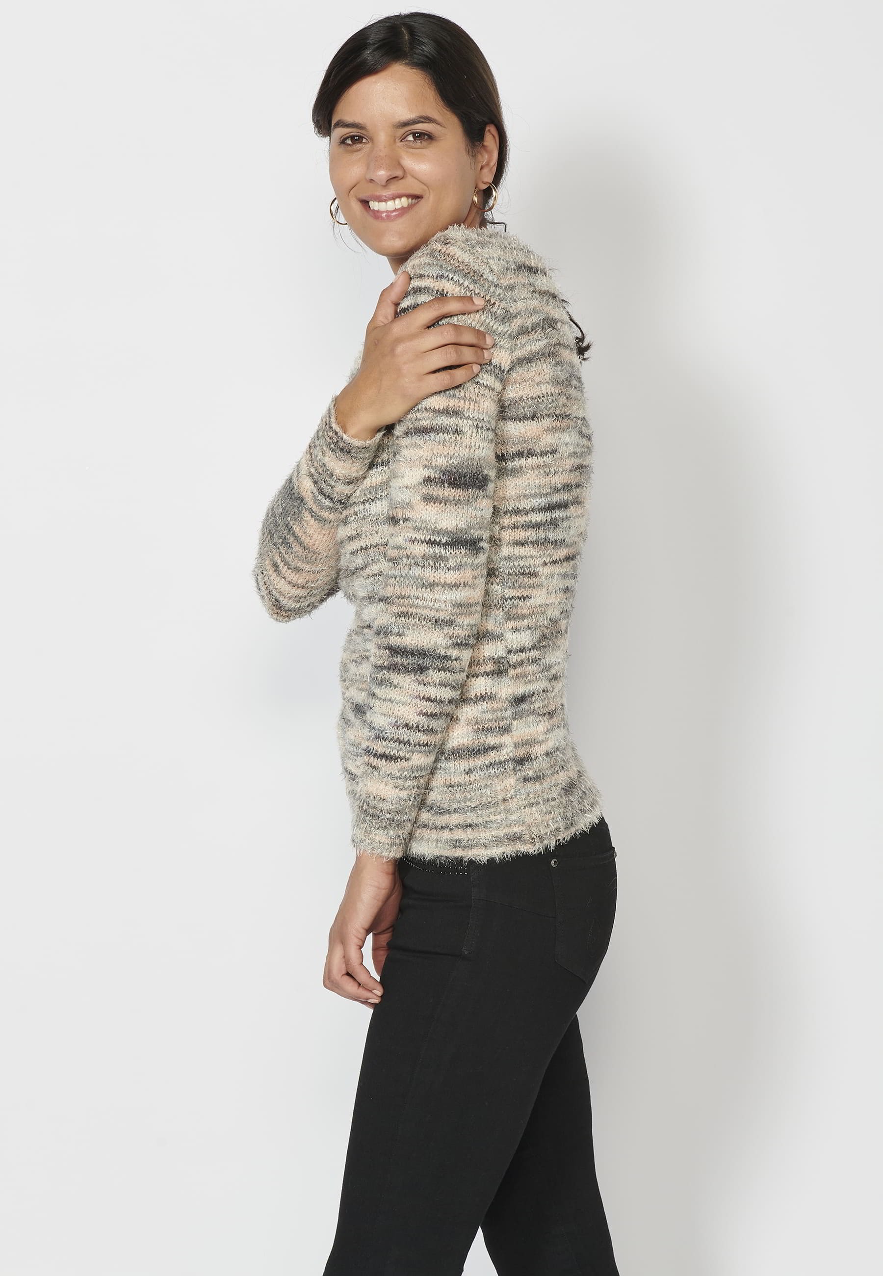 Jersey de punto de manga larga jaspeado color tostado para mujer | Moda Actual