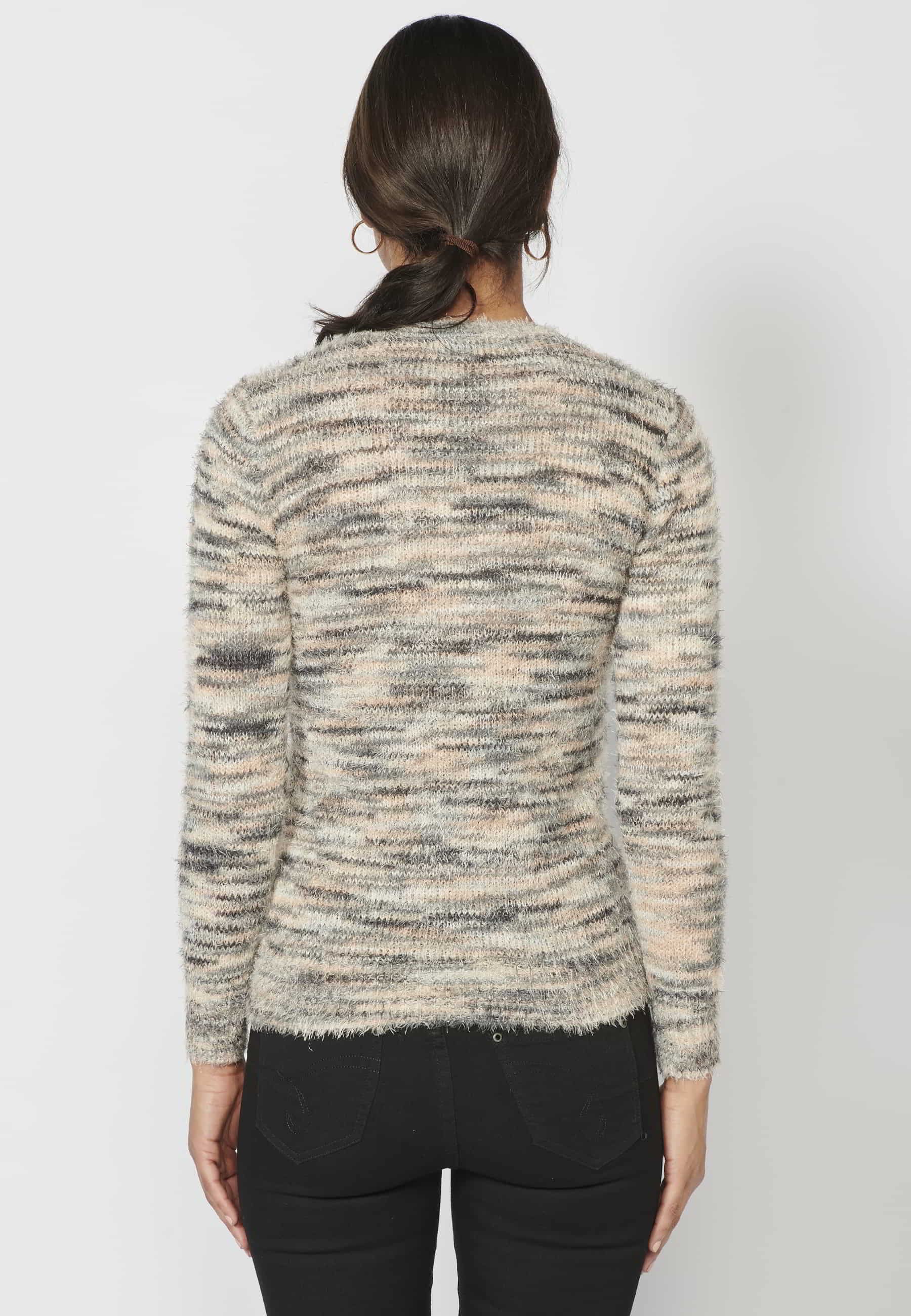 Jersey de punto de manga larga jaspeado color tostado para mujer | Moda Actual