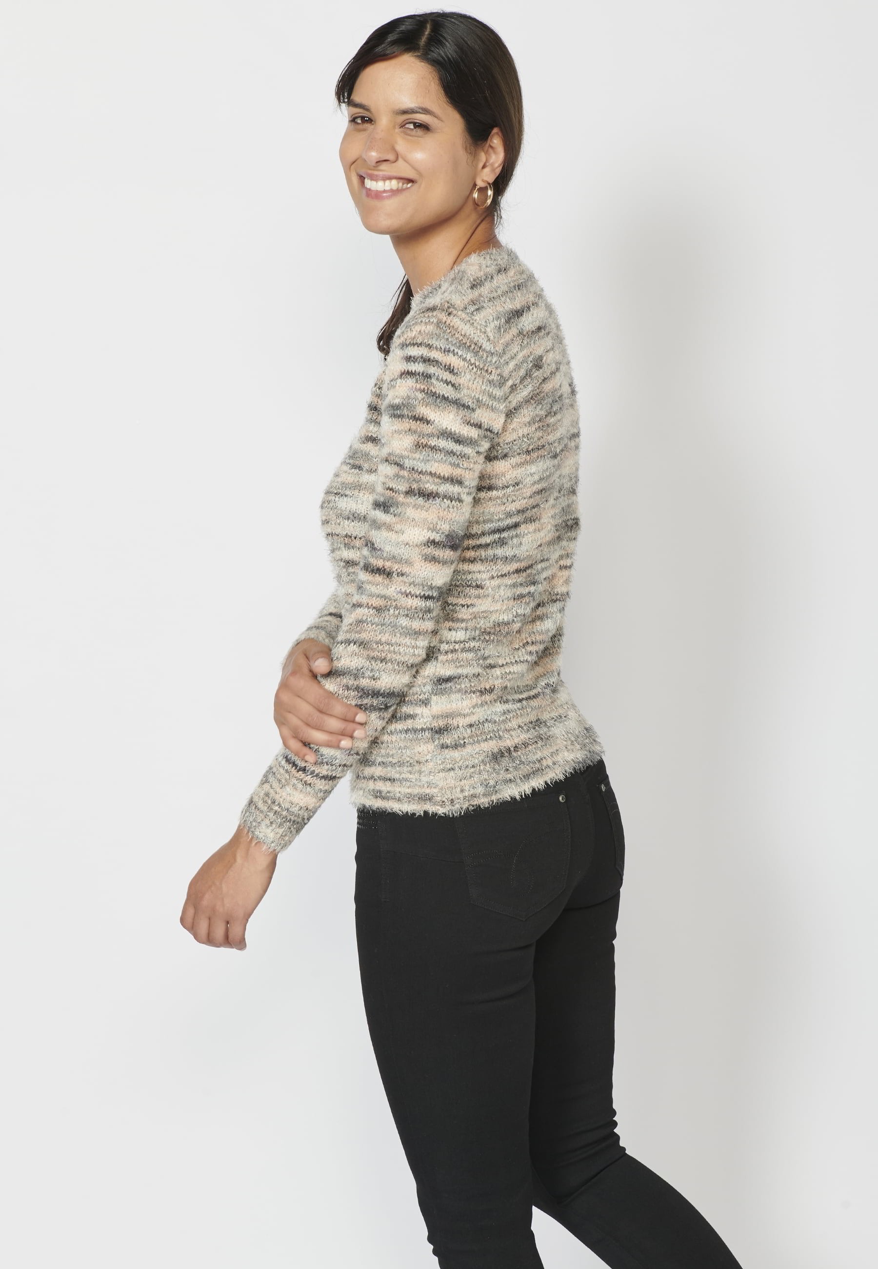 Jersey de punto de manga larga jaspeado color tostado para mujer | Moda Actual