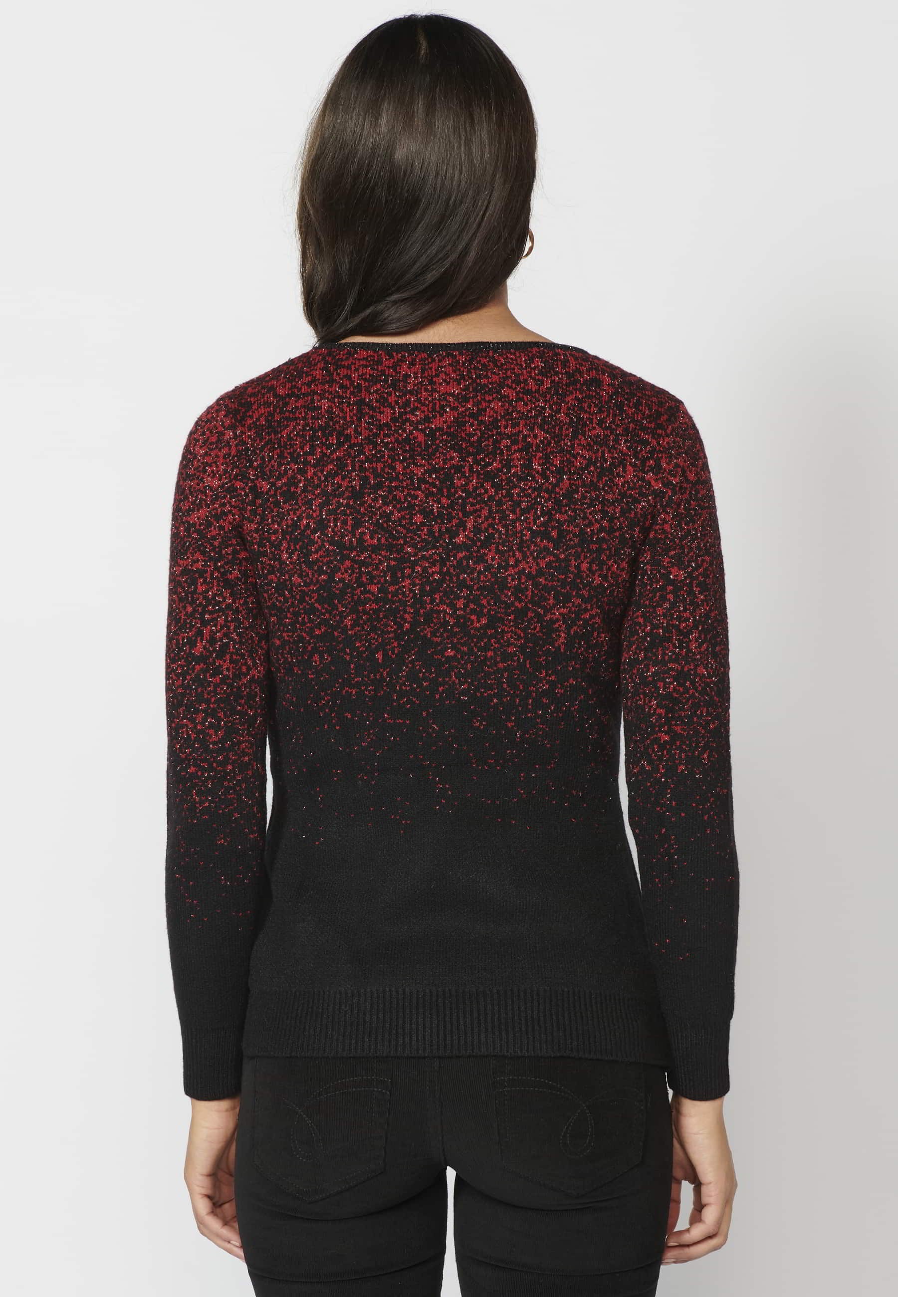 Roter zweifarbig marmorierter Langarm-Strickpullover für Damen