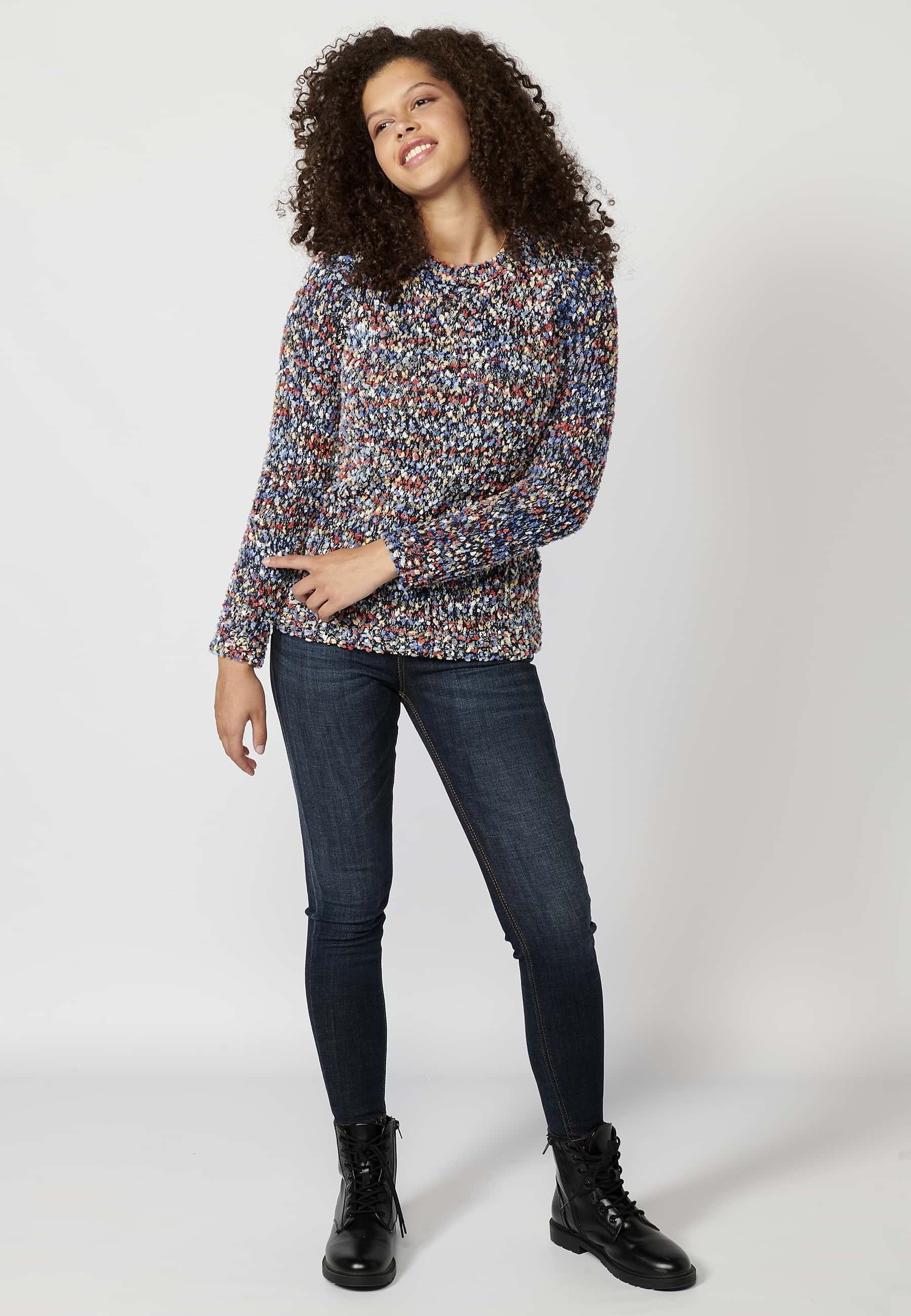 Navy heather long-sleeved sweater for Women 1