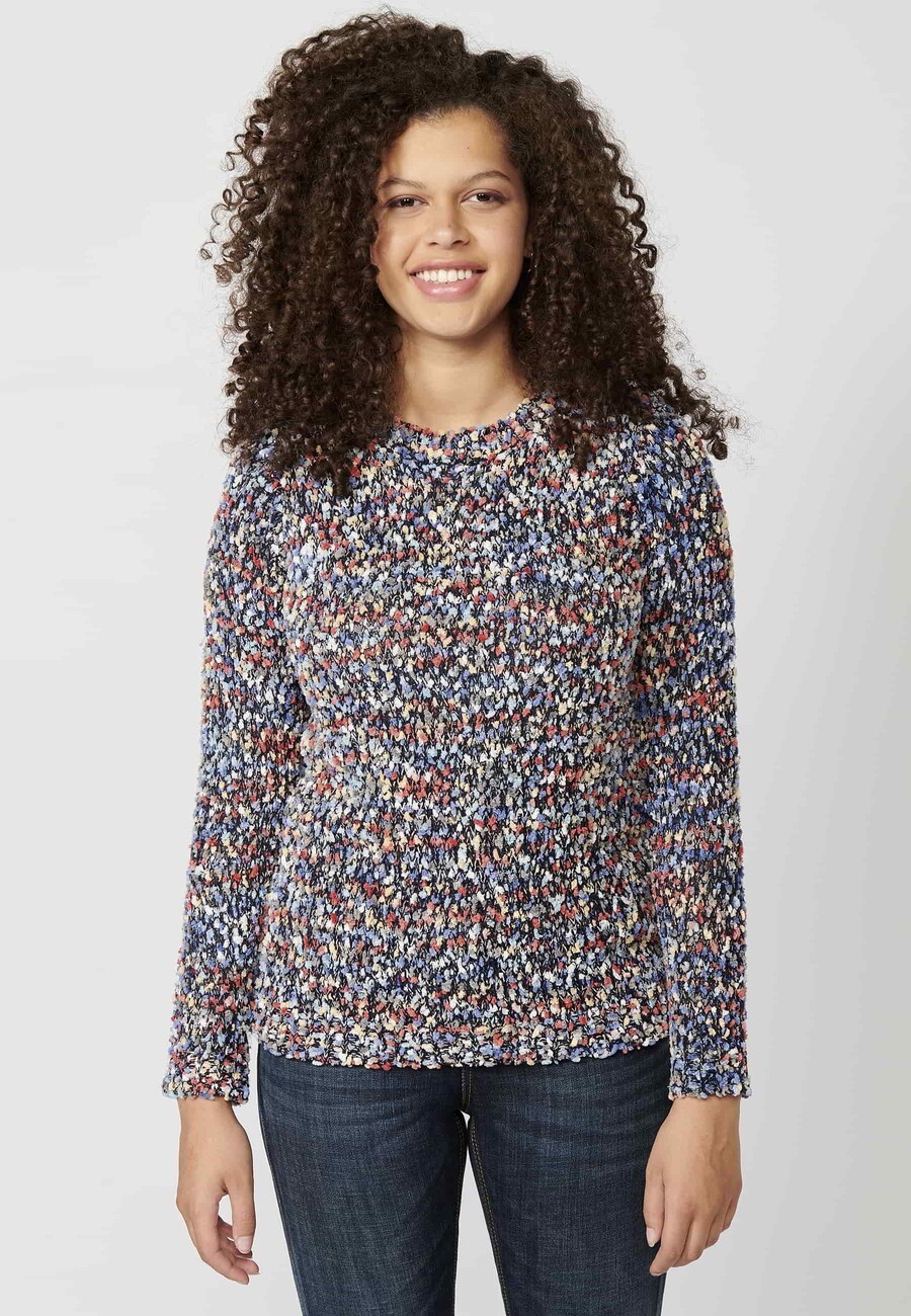 Navy heather long-sleeved sweater for Women 4