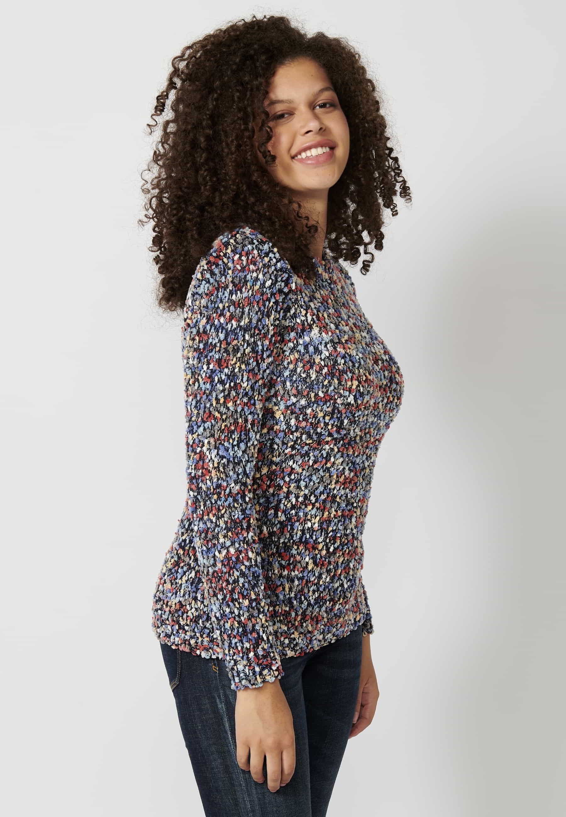 Navy heather long-sleeved sweater for Women 2