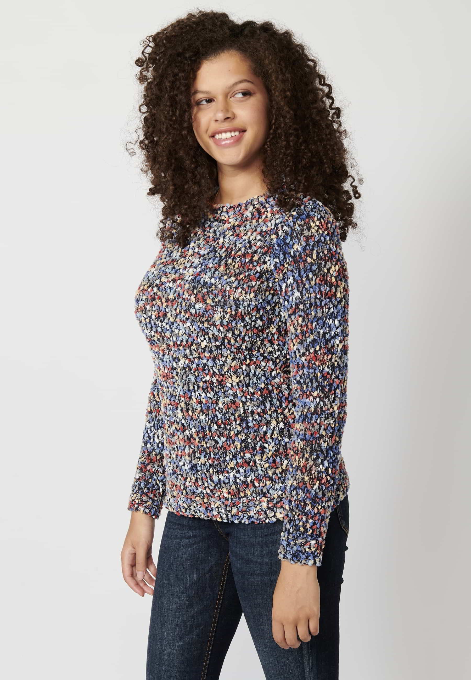 Navy heather long-sleeved sweater for Women 3