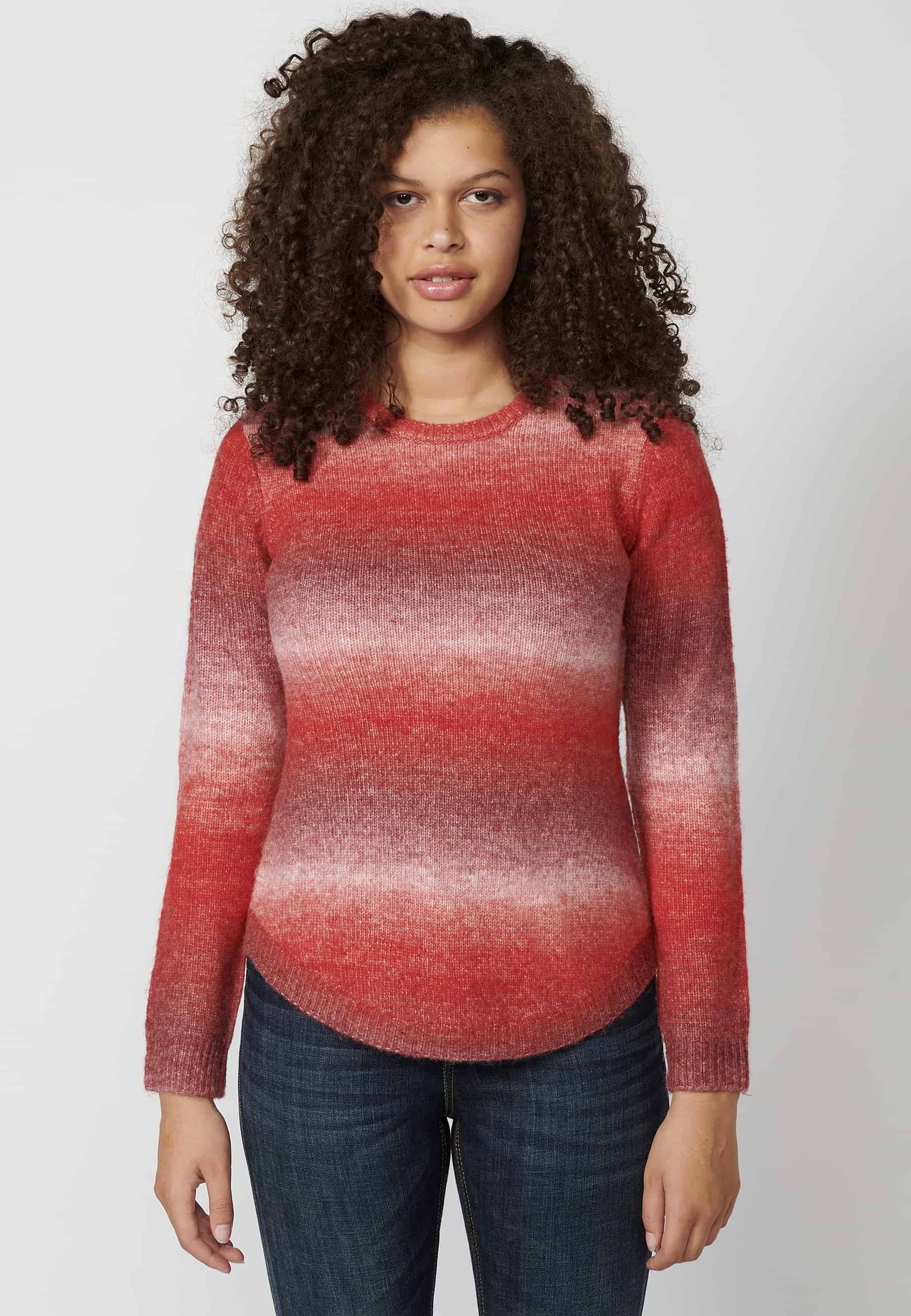 Pull col rond manches longues à rayures dégradées en Rouge pour Femme