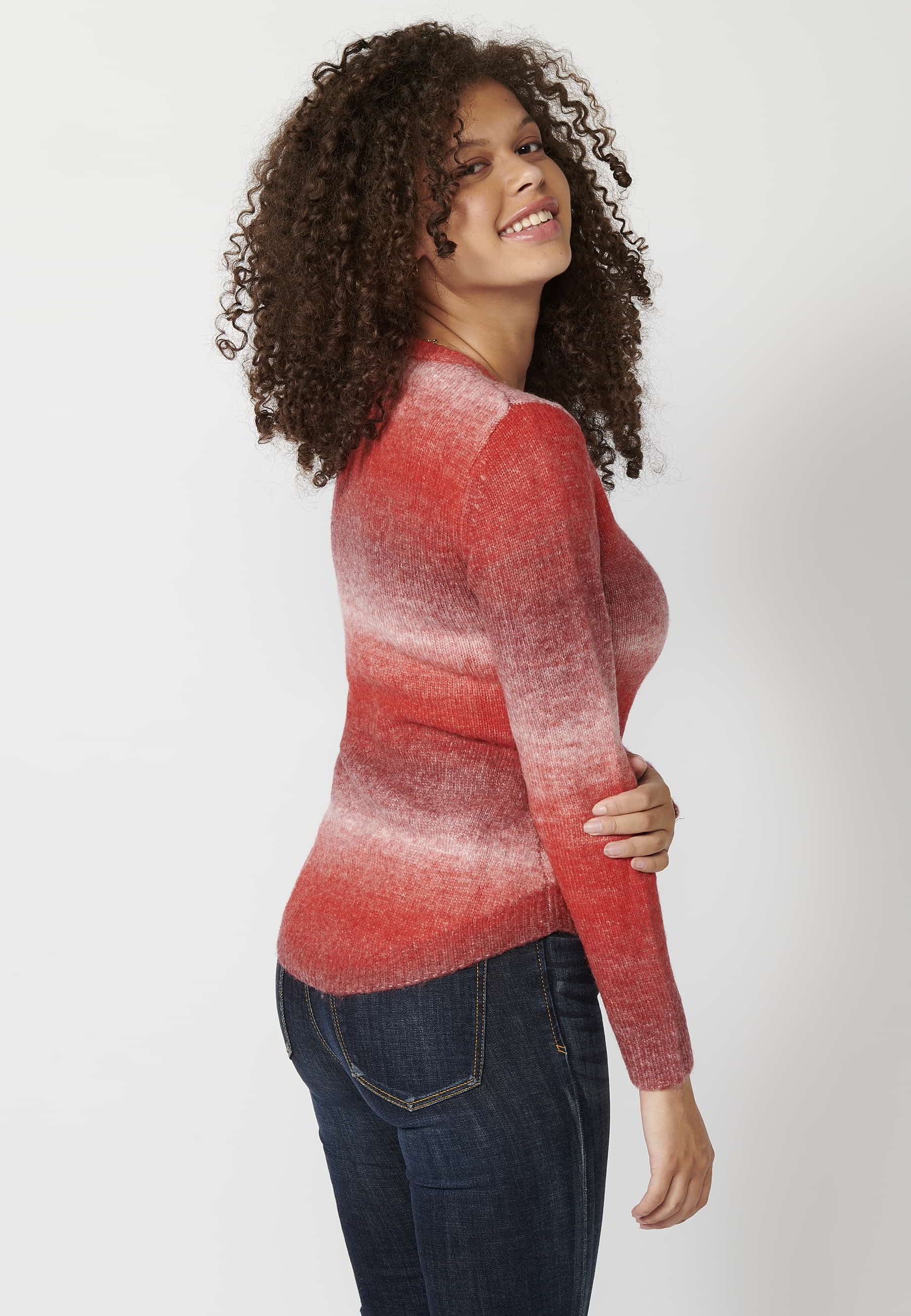 Pull col rond manches longues à rayures dégradées en Rouge pour Femme