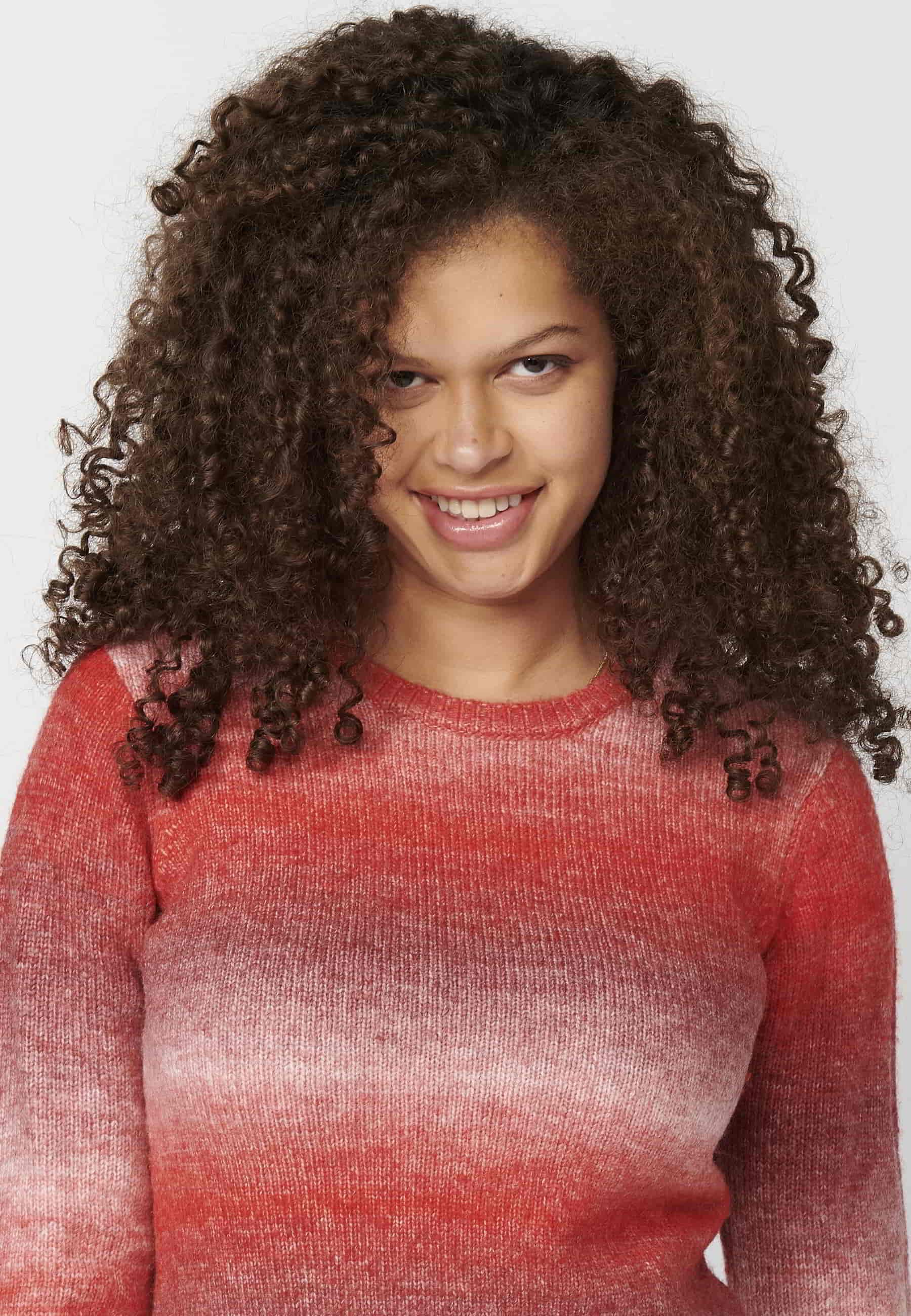 Pull col rond manches longues à rayures dégradées en Rouge pour Femme