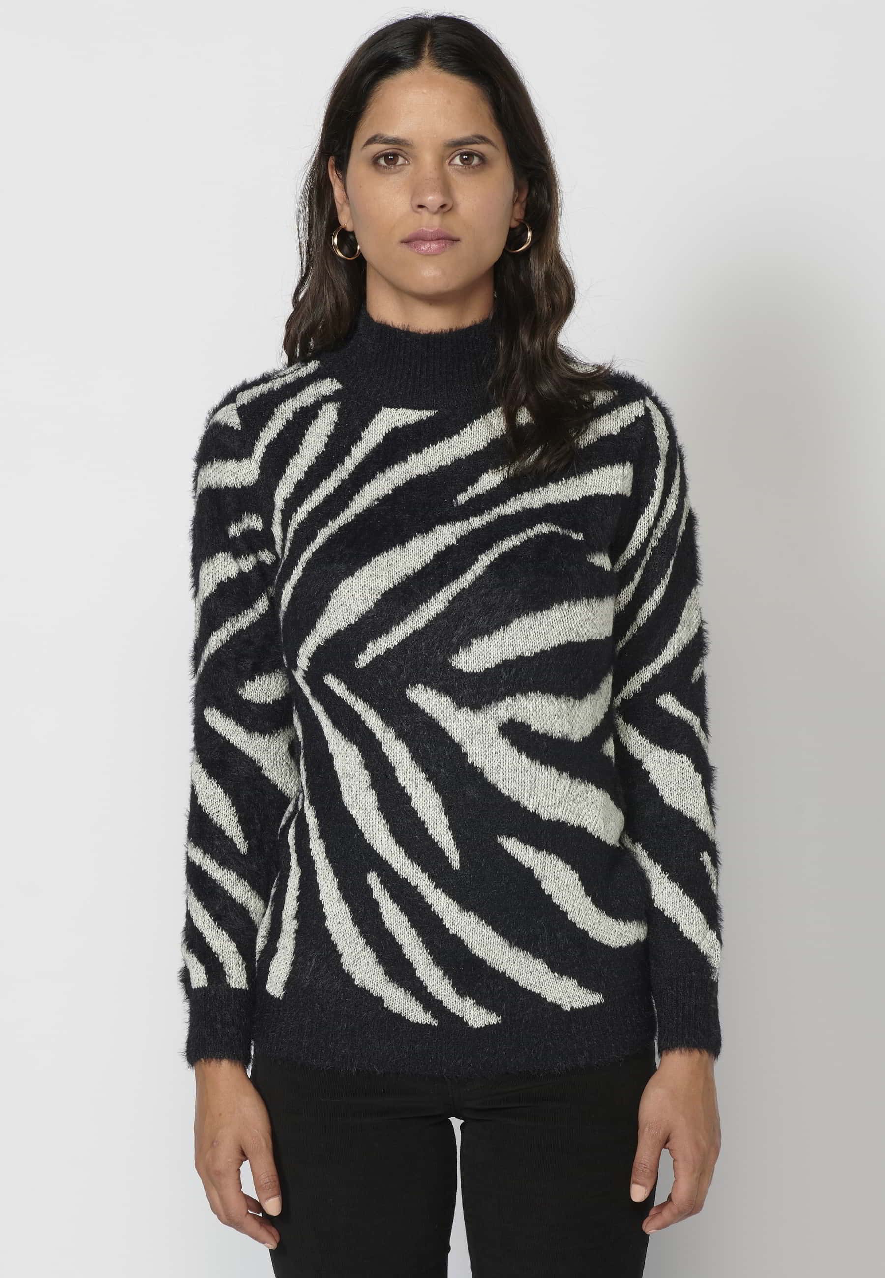 Black animal print long-sleeved sweater for Women