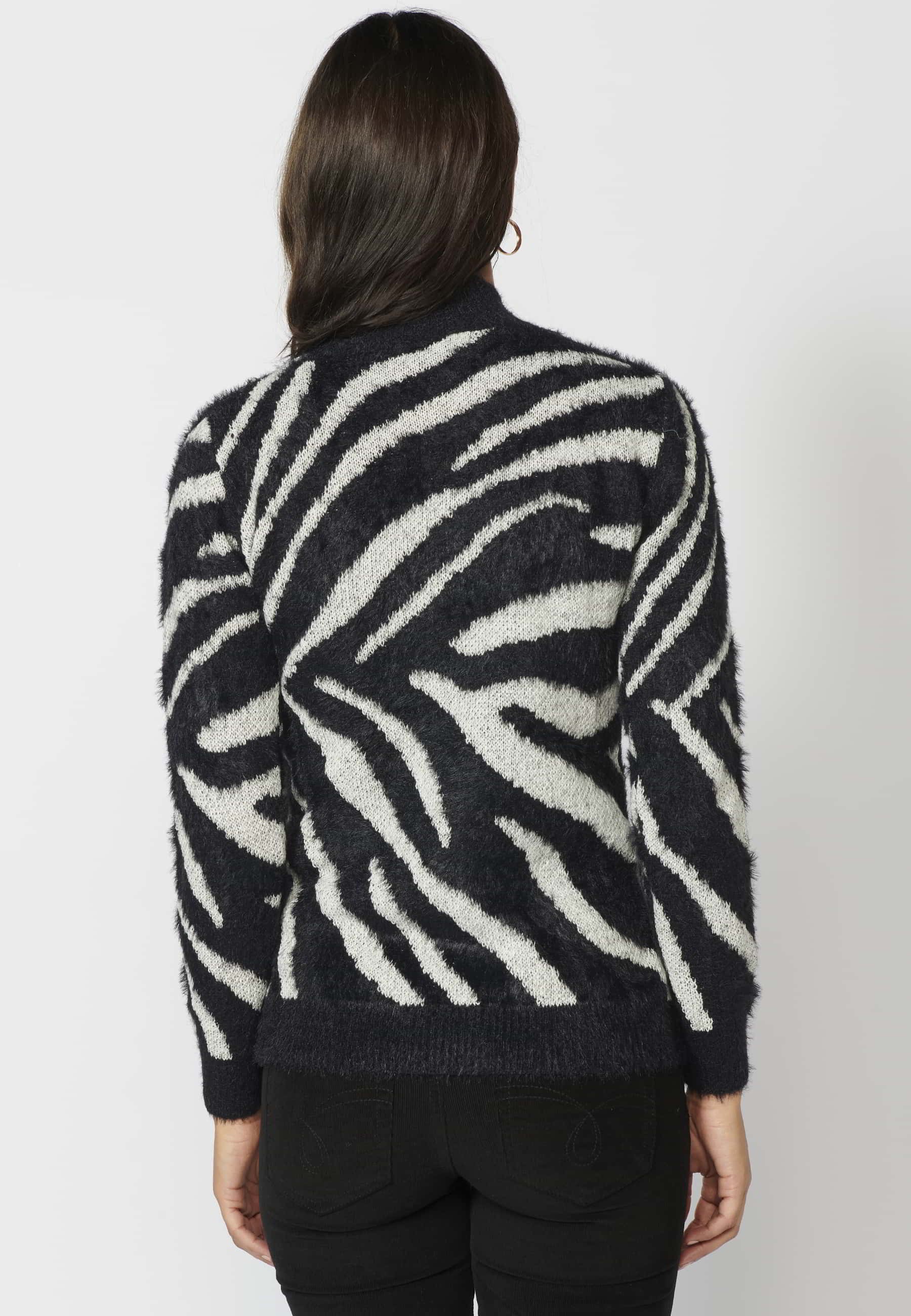 Black animal print long-sleeved sweater for Women