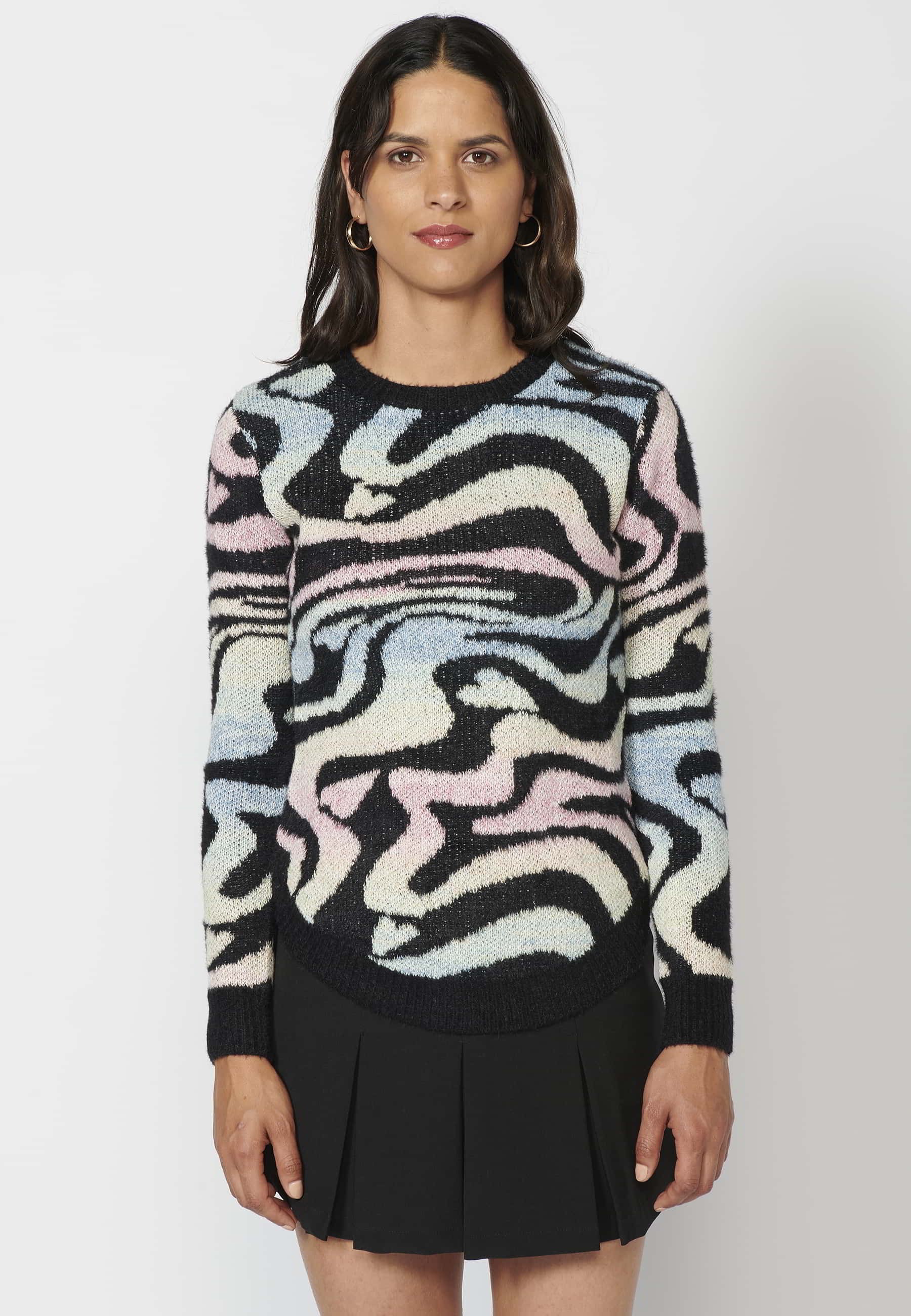 Pull manches longues imprimé animal multicolore pour Femme
