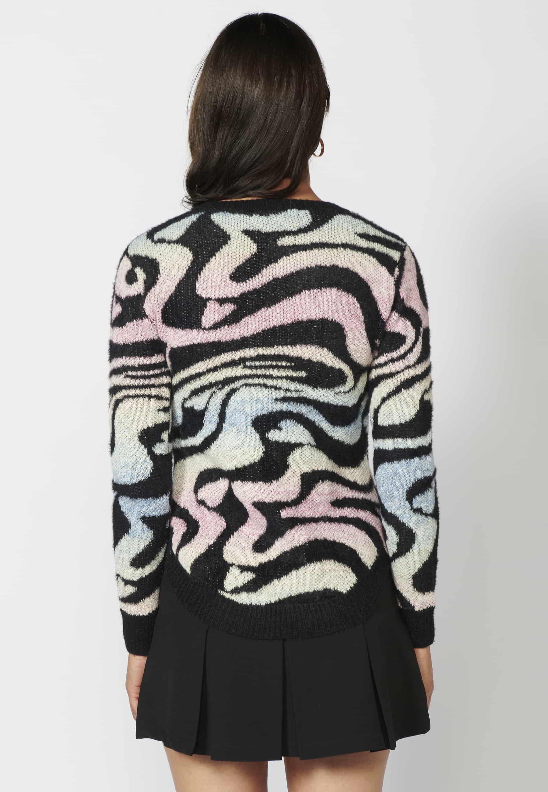 Pull manches longues imprimé animal multicolore pour Femme