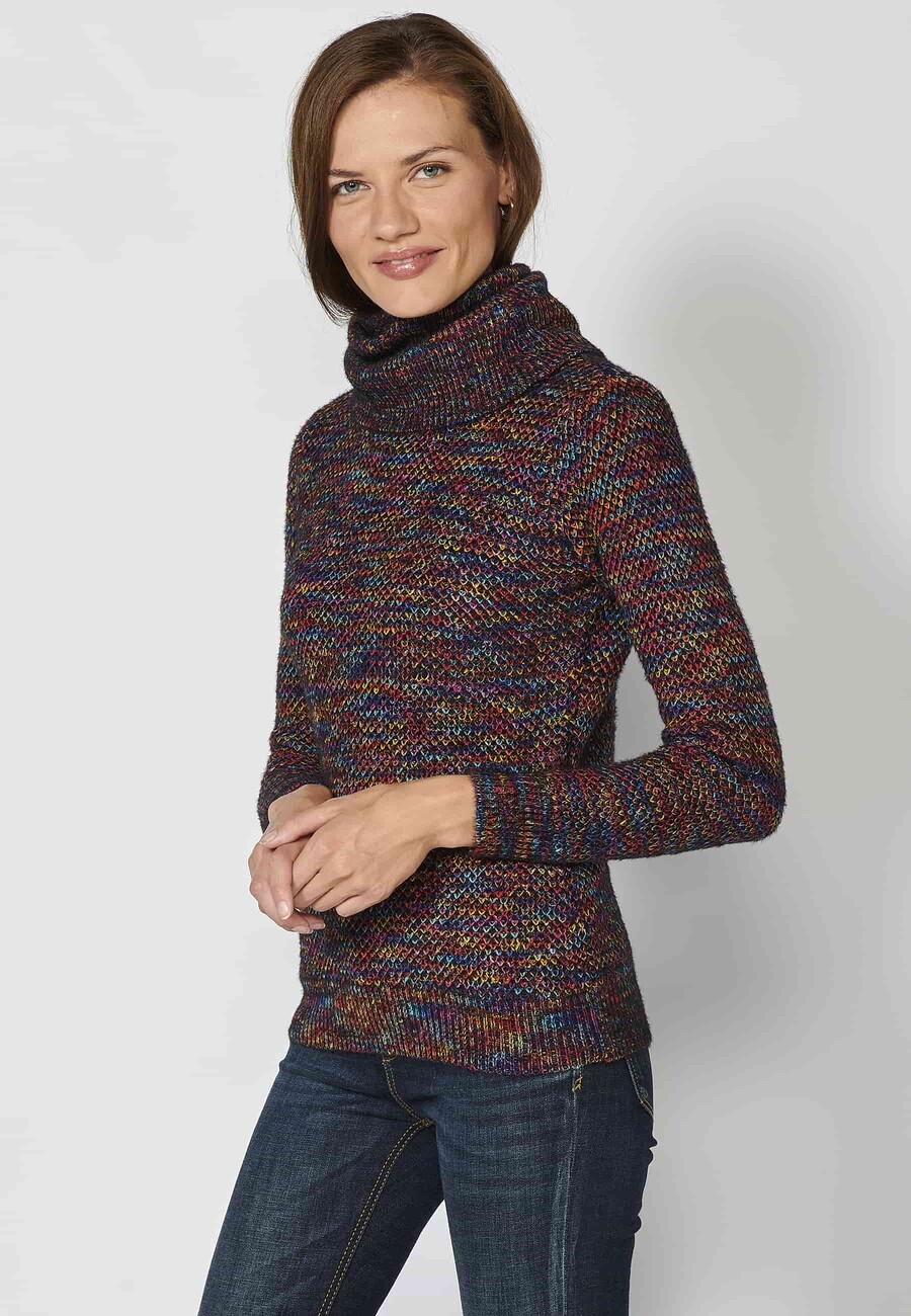 Jersey de punto de manga larga cuello alto color multicolor para mujer | Moda Actual