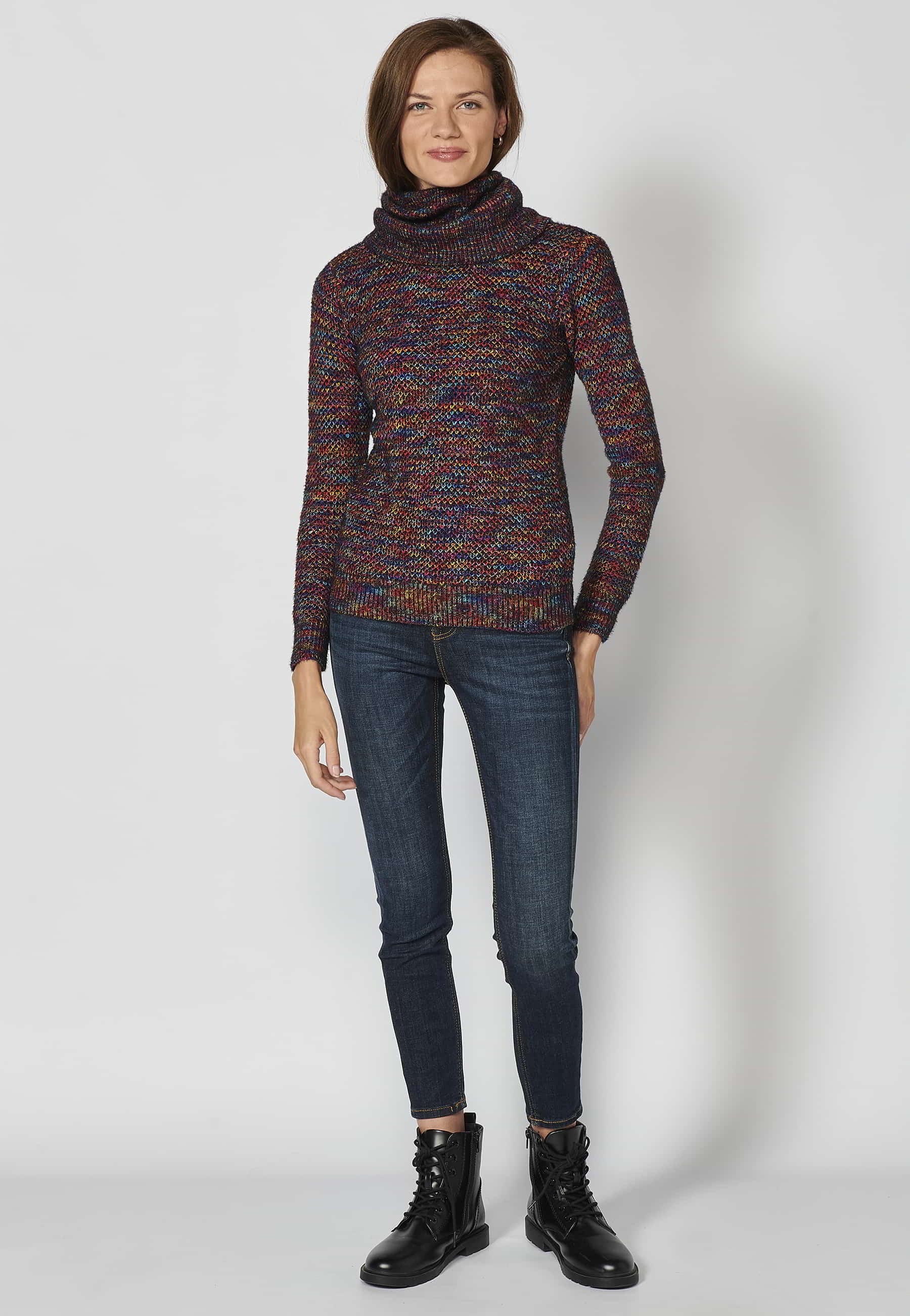 Jersey de punto de manga larga cuello alto color multicolor para mujer | Moda Actual