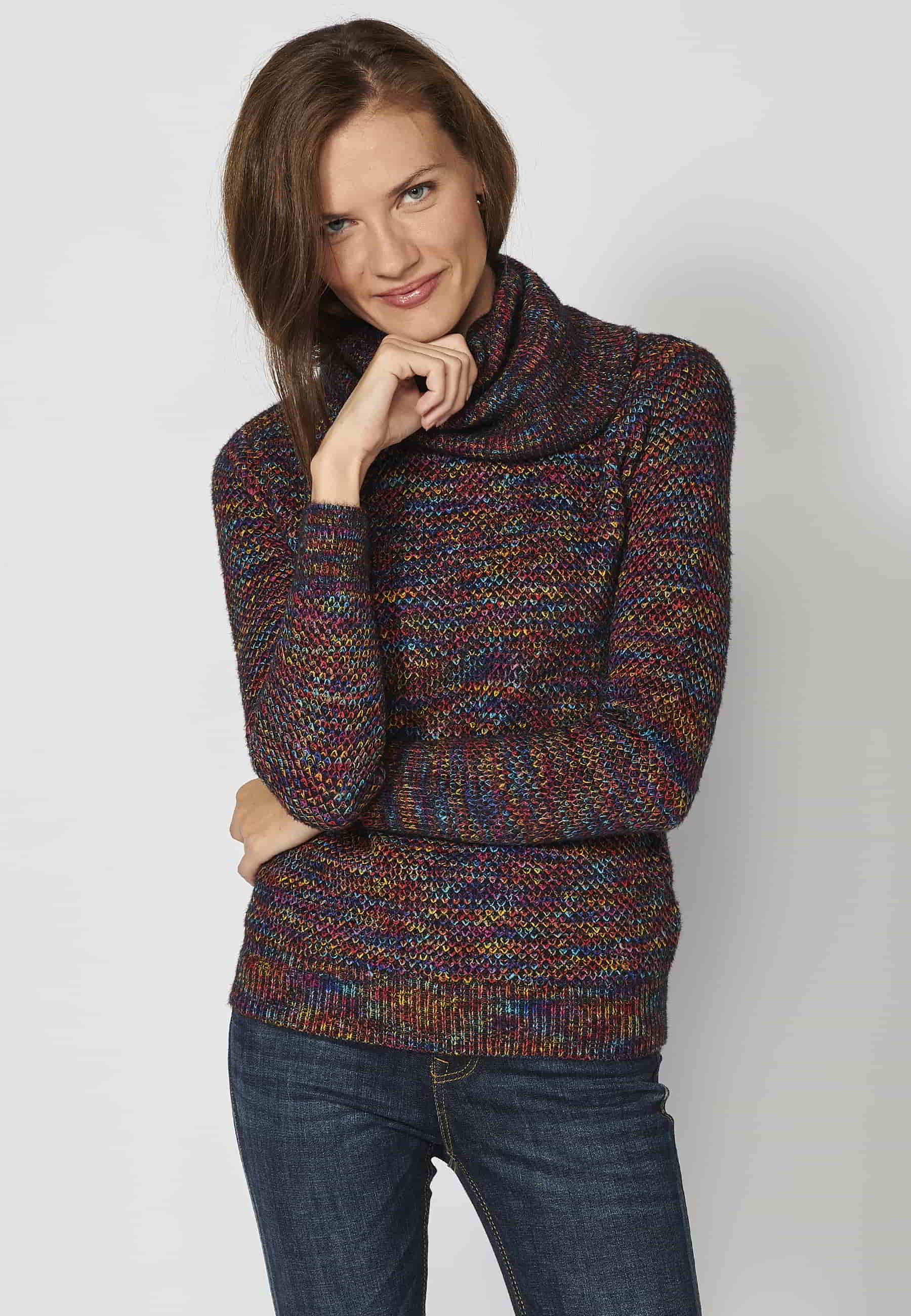 Jersey de punto de manga larga cuello alto color multicolor para mujer | Moda Actual