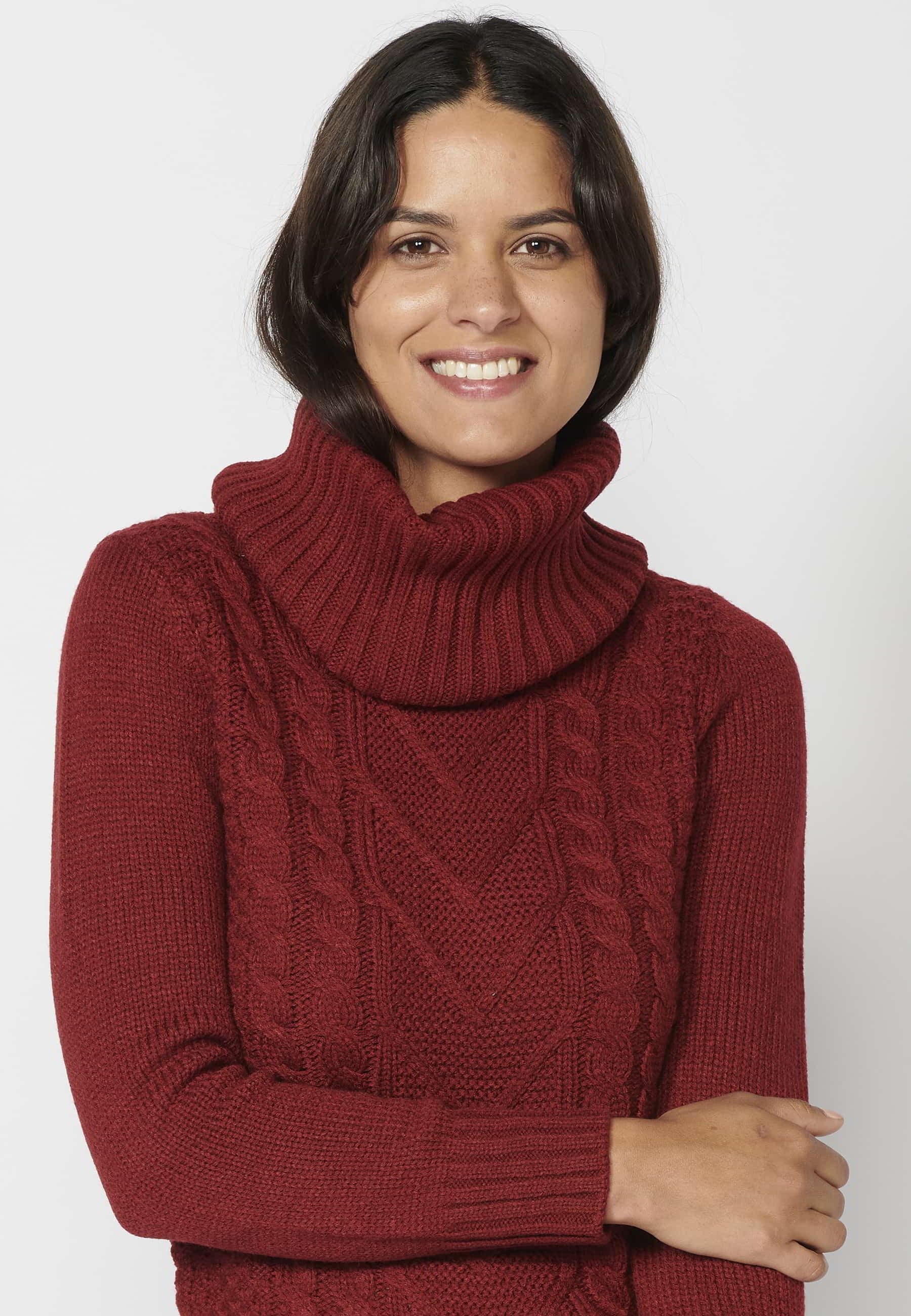 Maroon Turtleneck Long Sleeve Sweater for Women