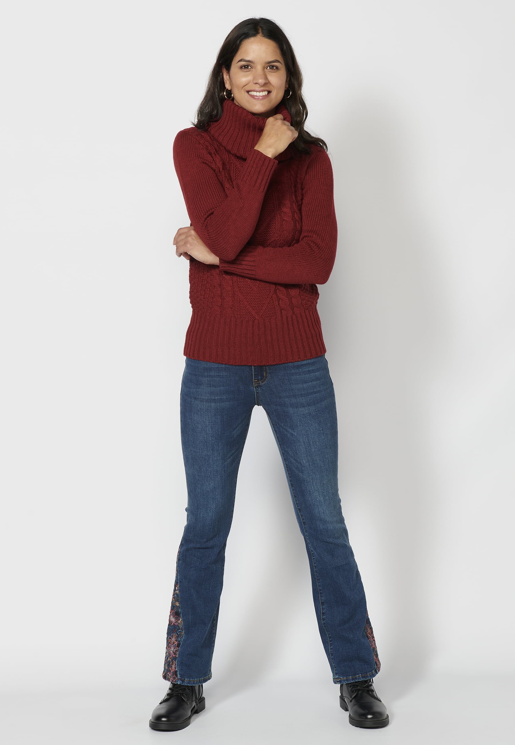 Maroon Turtleneck Long Sleeve Sweater for Women