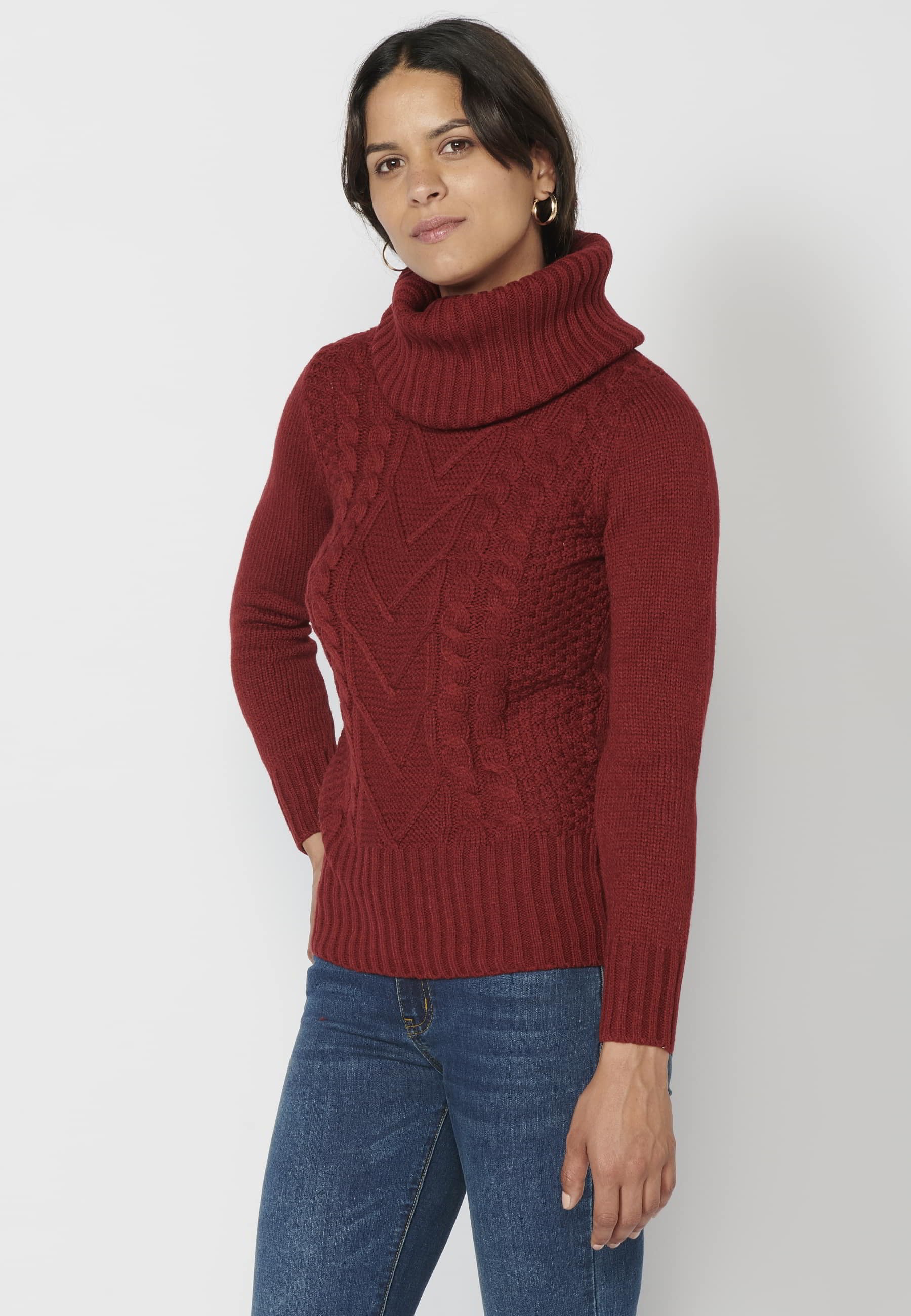 Maroon Turtleneck Long Sleeve Sweater for Women