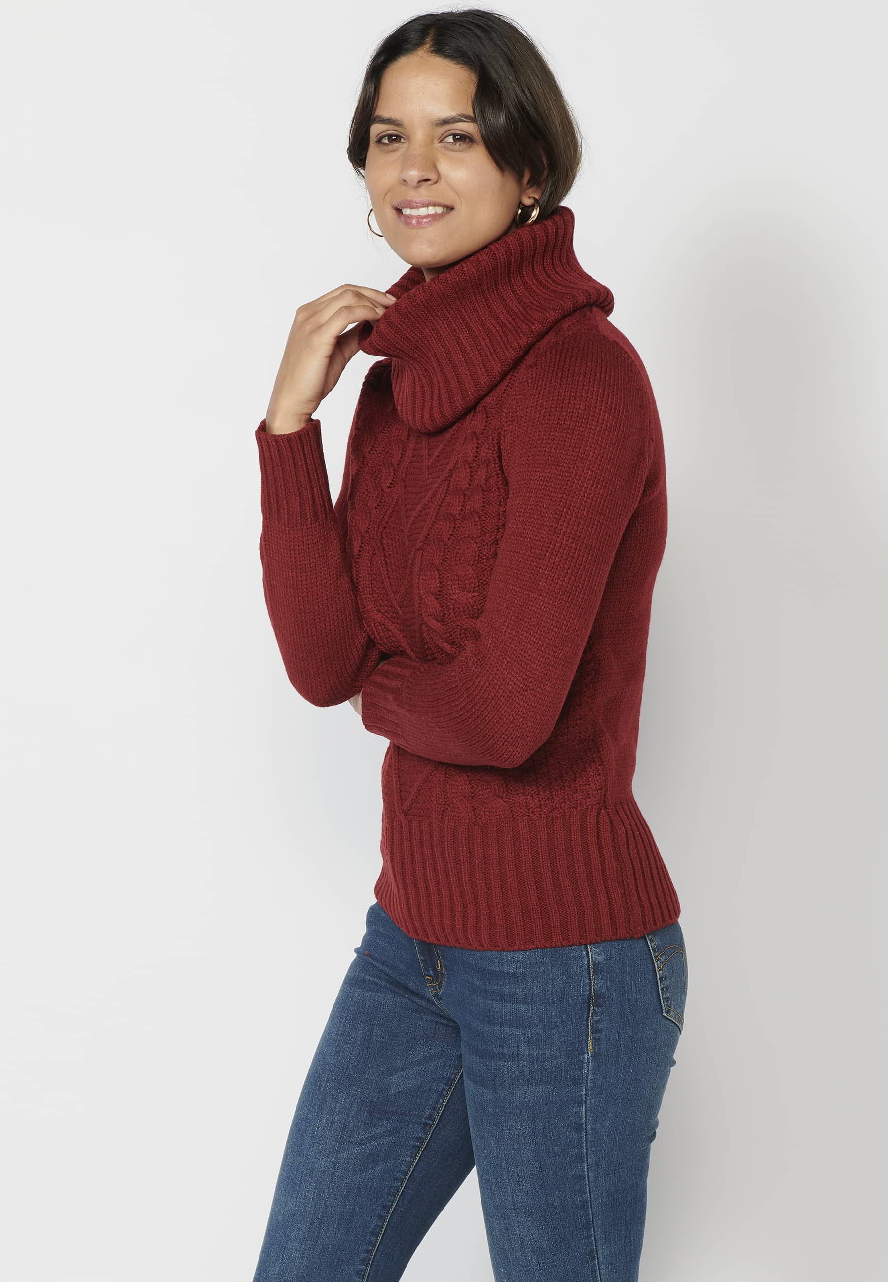 Maroon Turtleneck Long Sleeve Sweater for Women