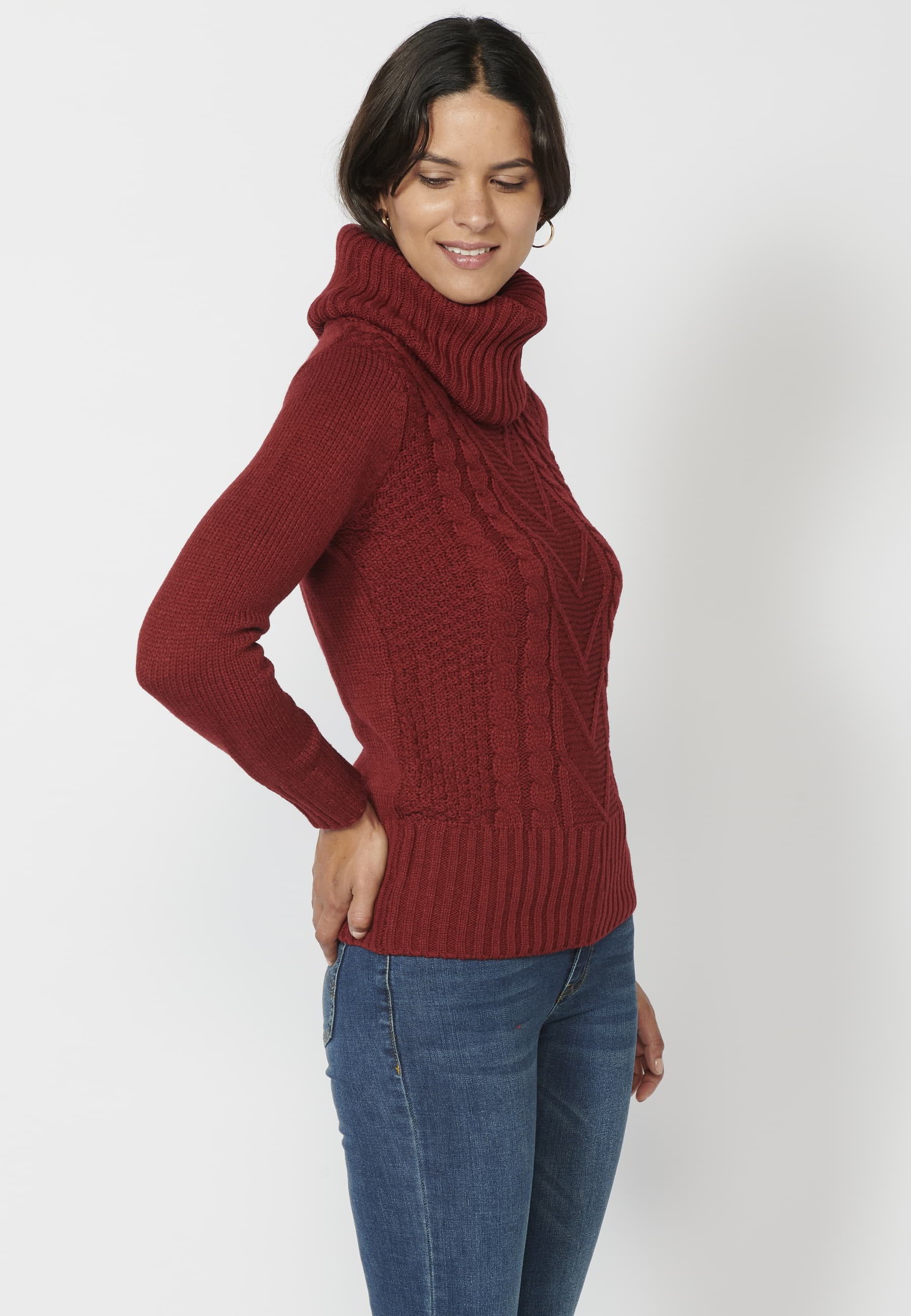Maroon Turtleneck Long Sleeve Sweater for Women