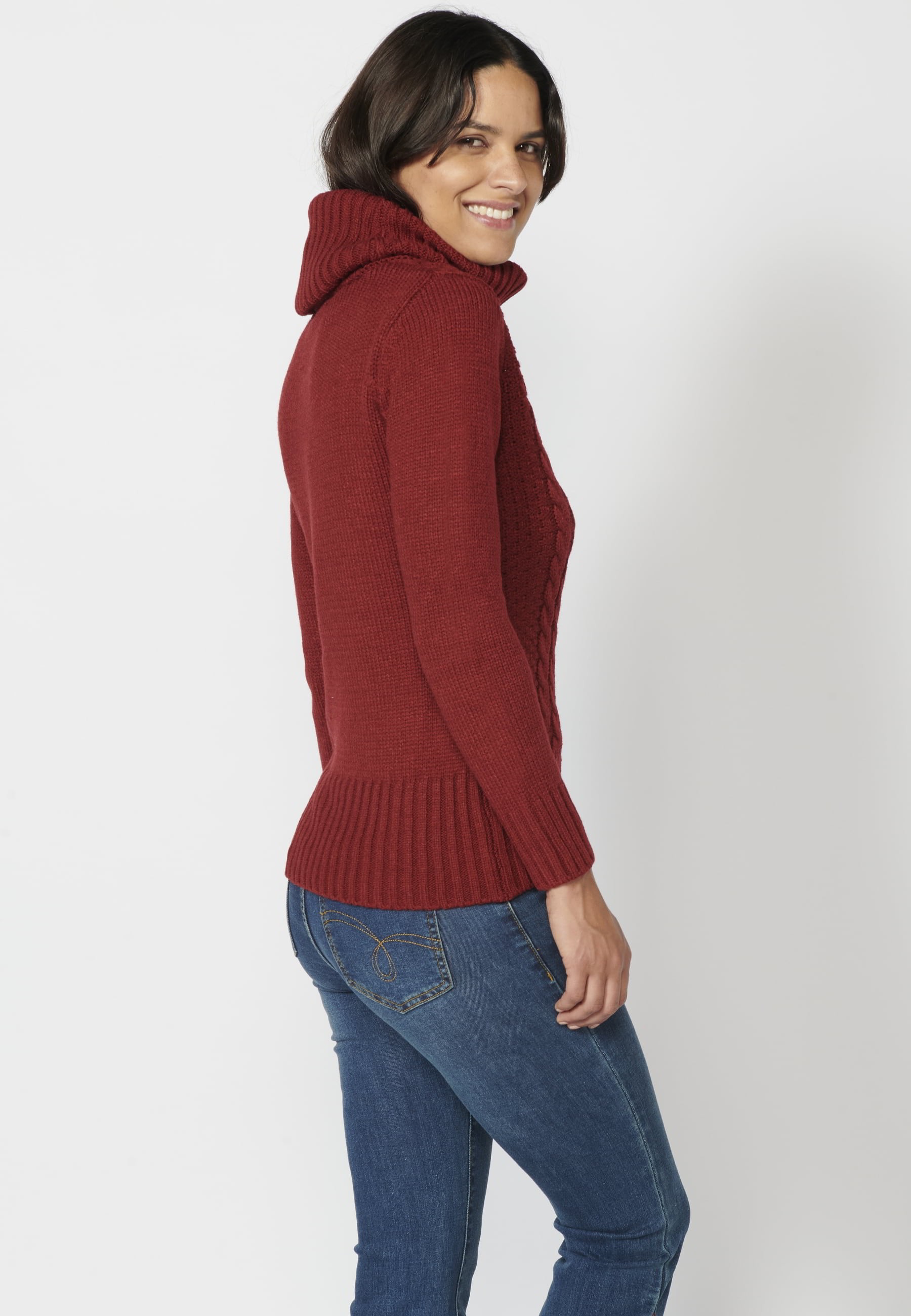 Maroon Turtleneck Long Sleeve Sweater for Women