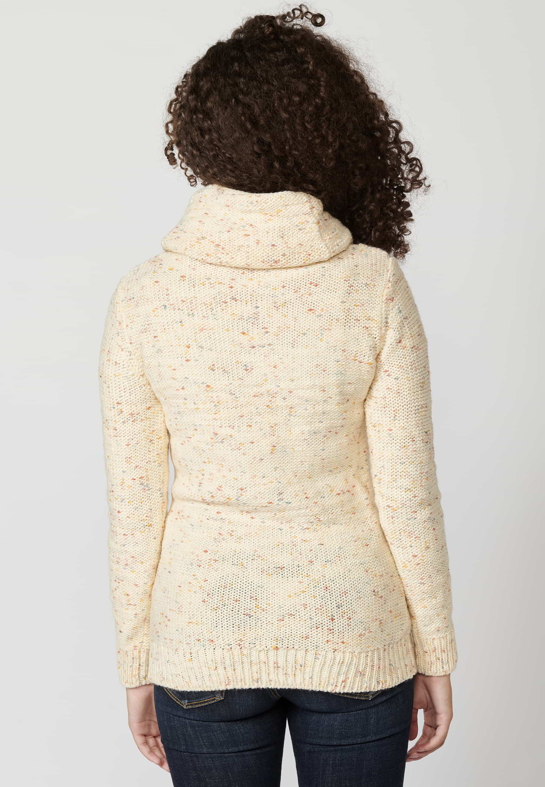 Pull ample à manches longues et col roulé pour femme, écru, tressé sur le devant