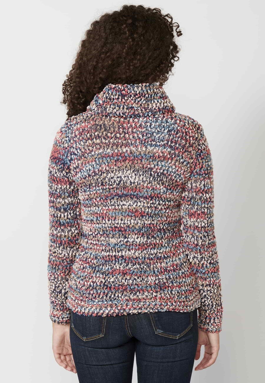 Jersey de punto de manga larga cuello alto acabado en vuelta jaspeado color multicolor para mujer | Moda Actual 6
