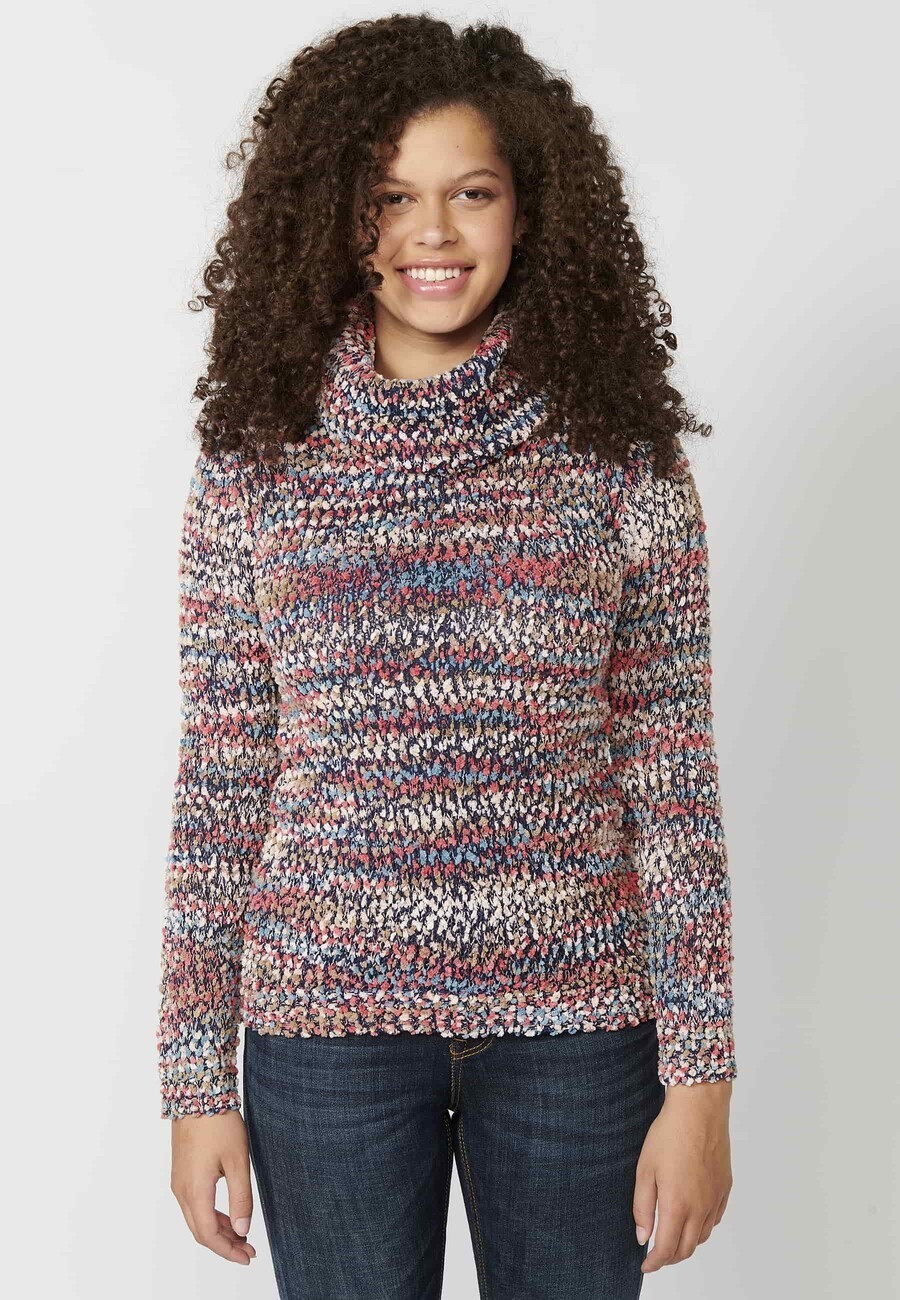 Jersey de punto de manga larga cuello alto acabado en vuelta jaspeado color multicolor para mujer | Moda Actual 8
