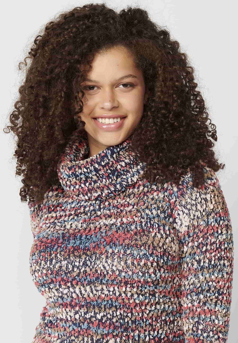 Jersey de punto de manga larga cuello alto acabado en vuelta jaspeado color multicolor para mujer | Moda Actual 7