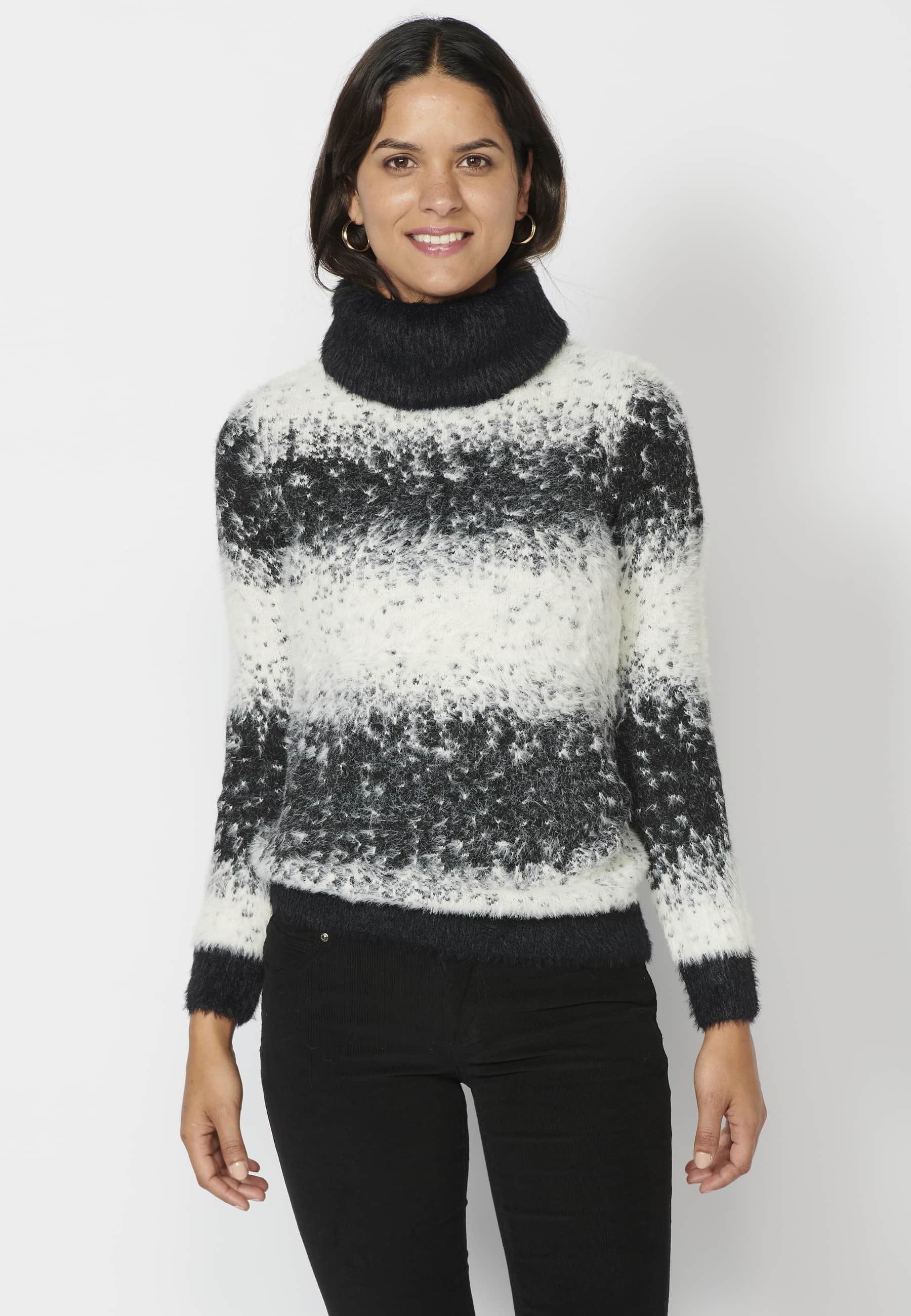 Jersei de màniga llarga jaspiat de coll tornat color Negre per a Dona