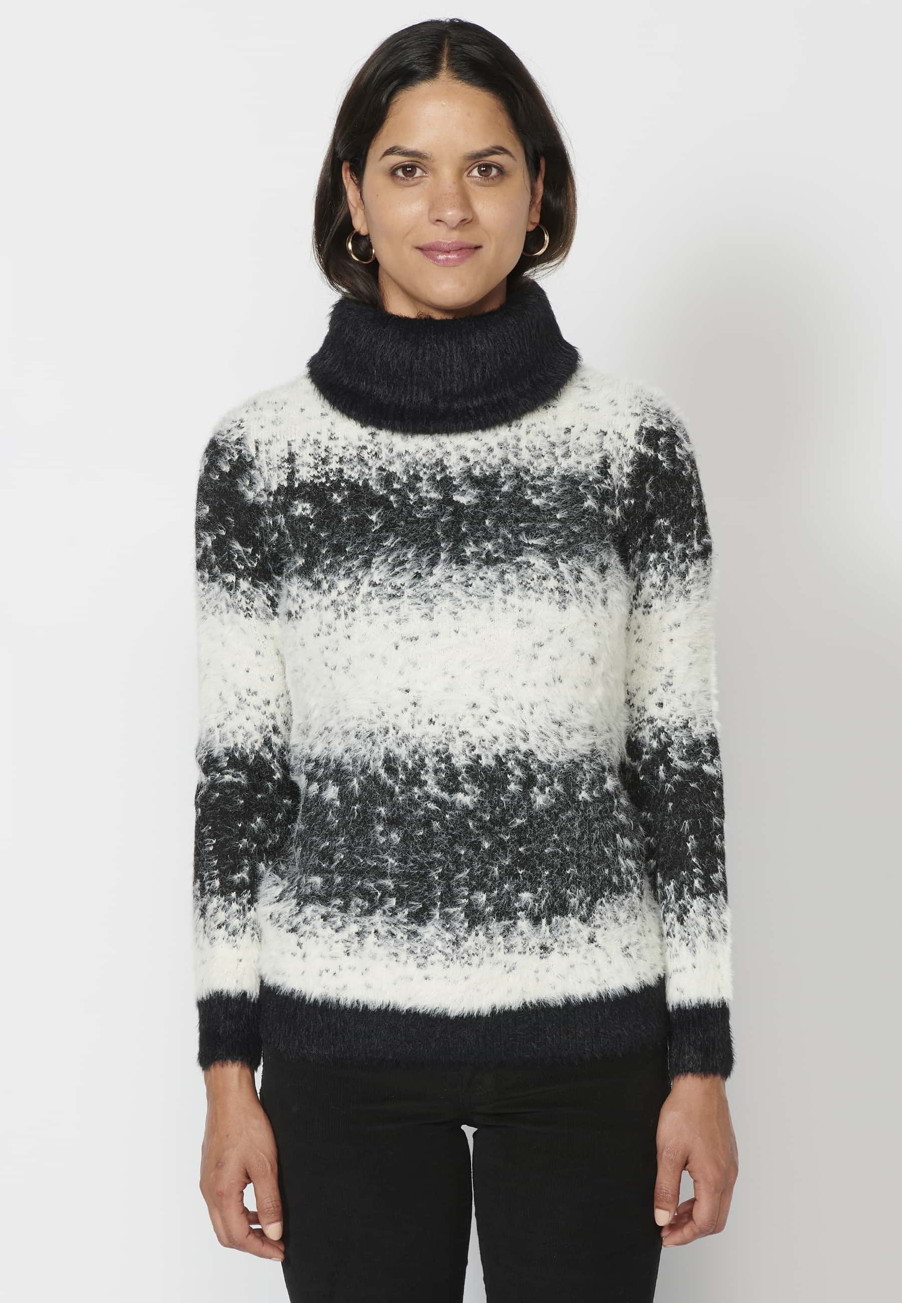 Jersei de màniga llarga jaspiat de coll tornat color Negre per a Dona