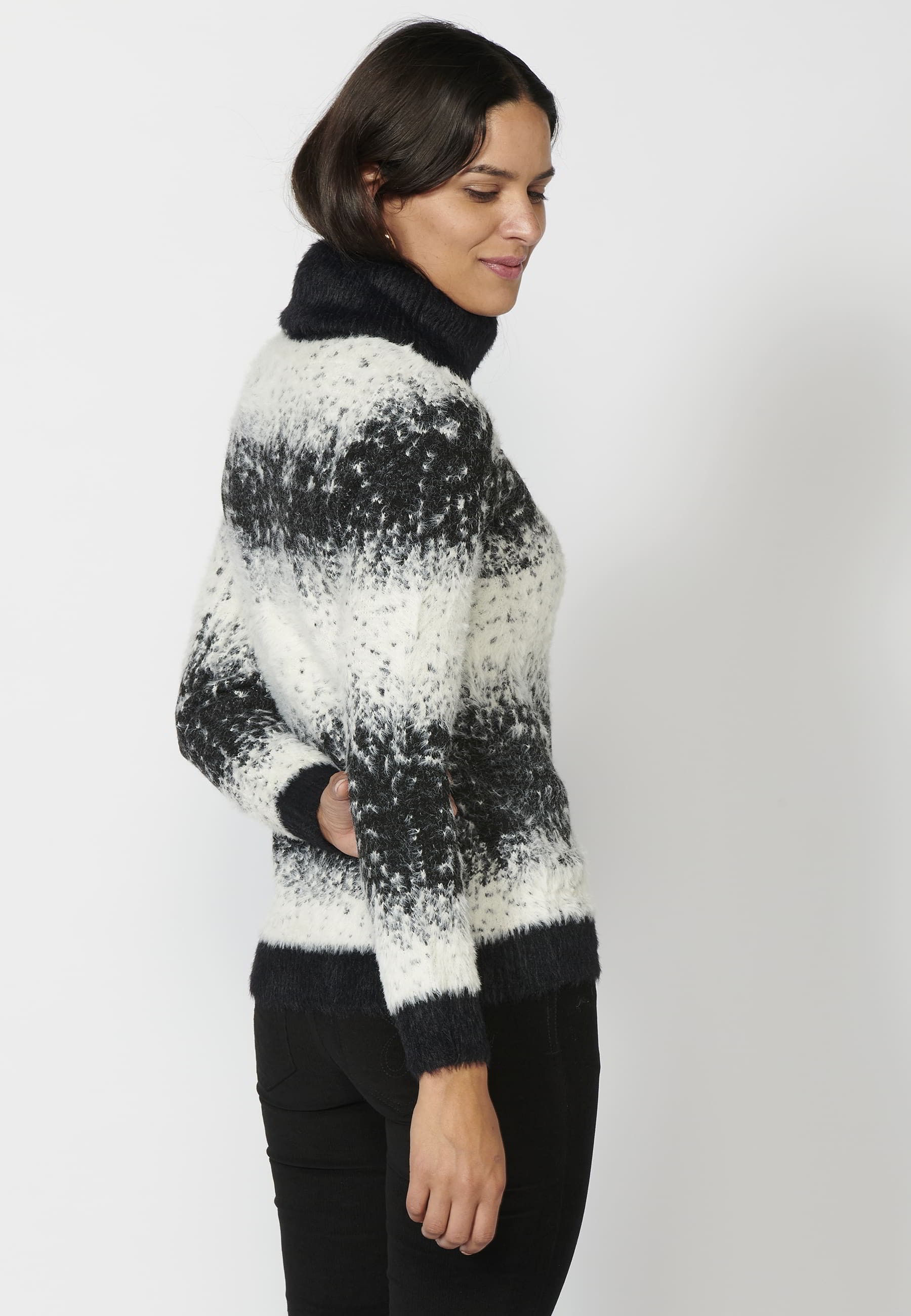 Jersei de màniga llarga jaspiat de coll tornat color Negre per a Dona