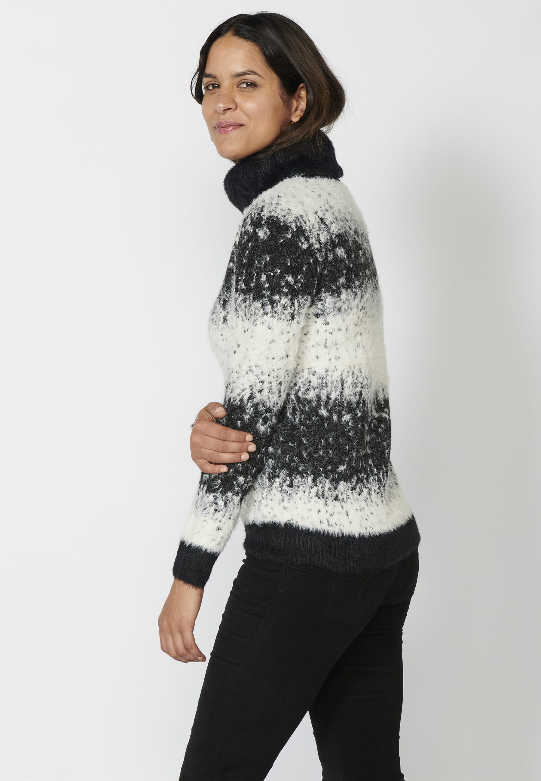 Jersei de màniga llarga jaspiat de coll tornat color Negre per a Dona