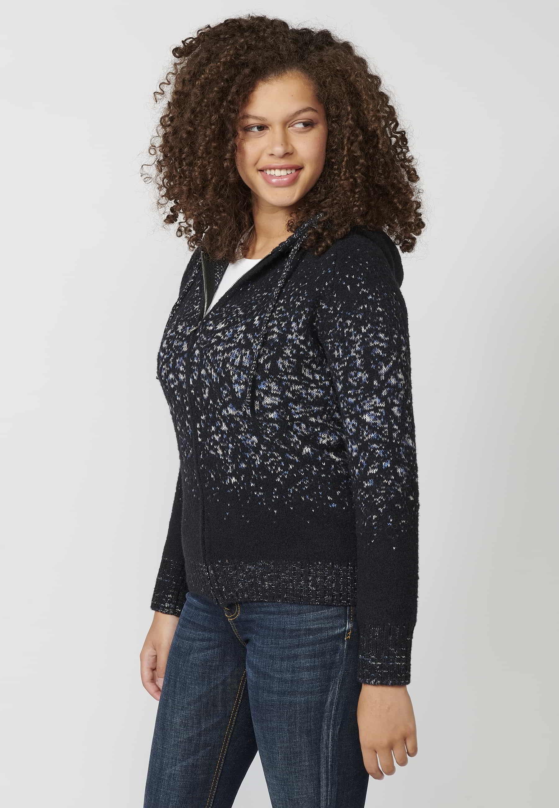 Chaqueta jersey de manga larga con cuello con capucha color navy para mujer | Moda Actual