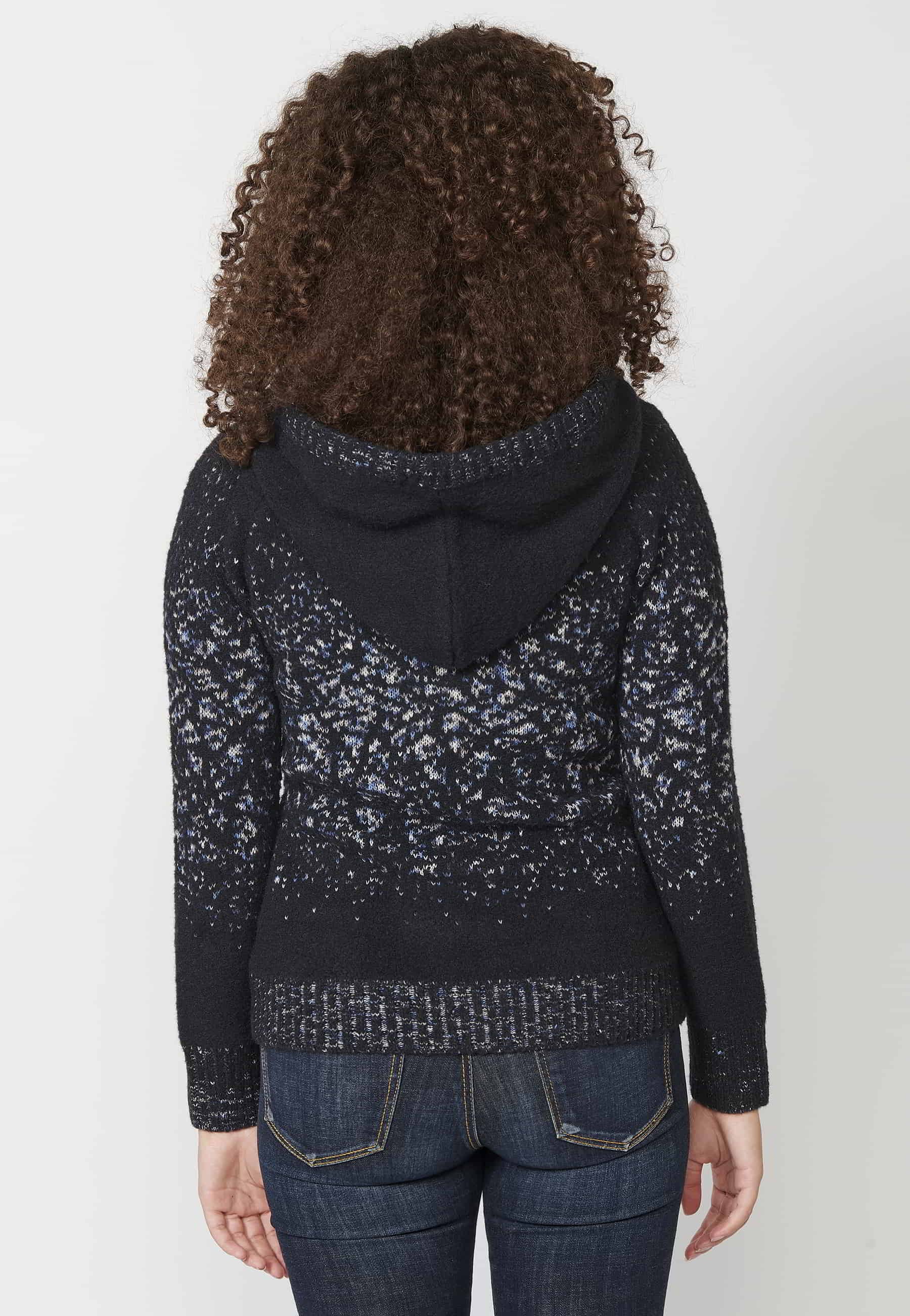 Chaqueta jersey de manga larga con cuello con capucha color navy para mujer | Moda Actual