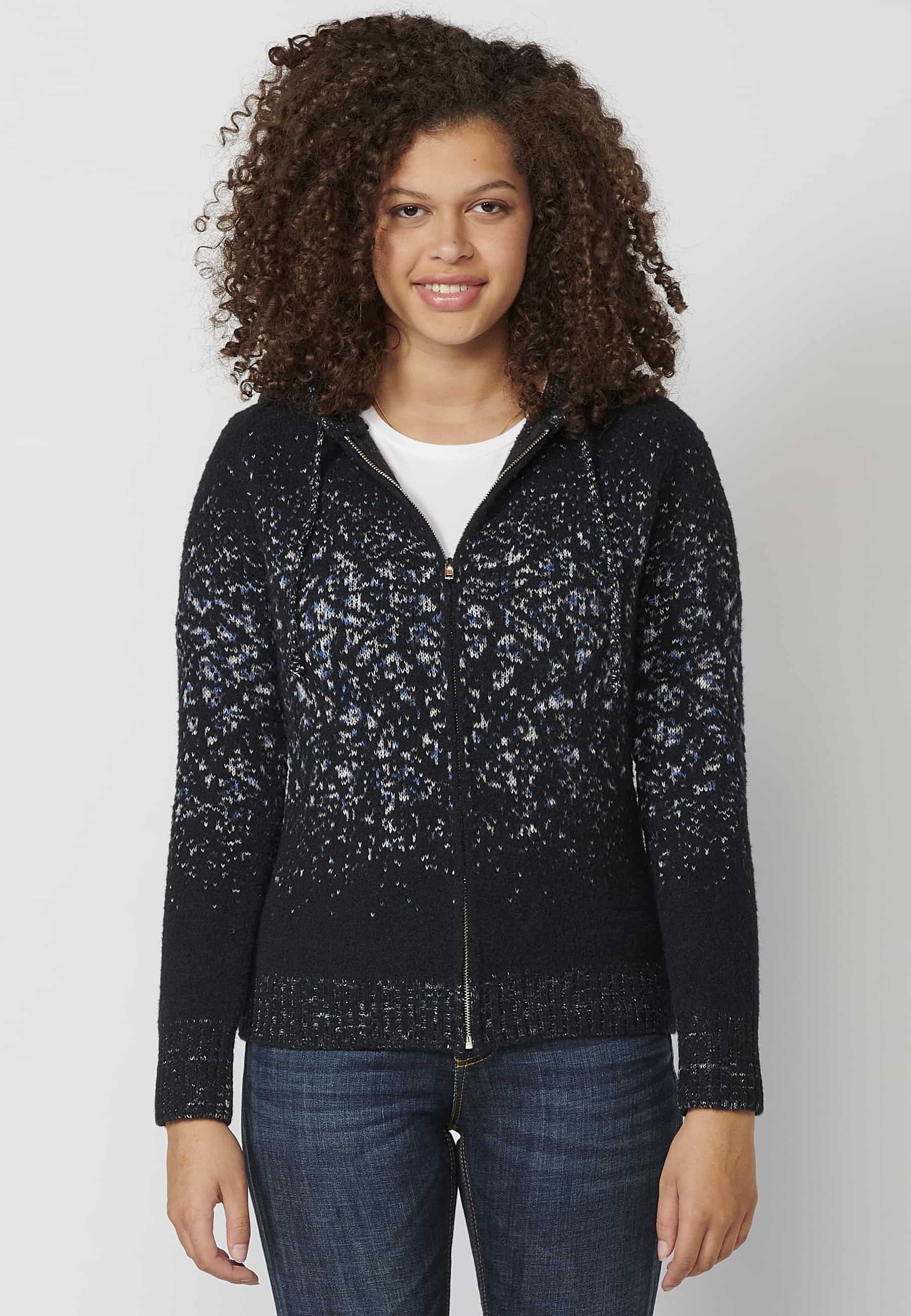 Chaqueta jersey de manga larga con cuello con capucha color navy para mujer | Moda Actual