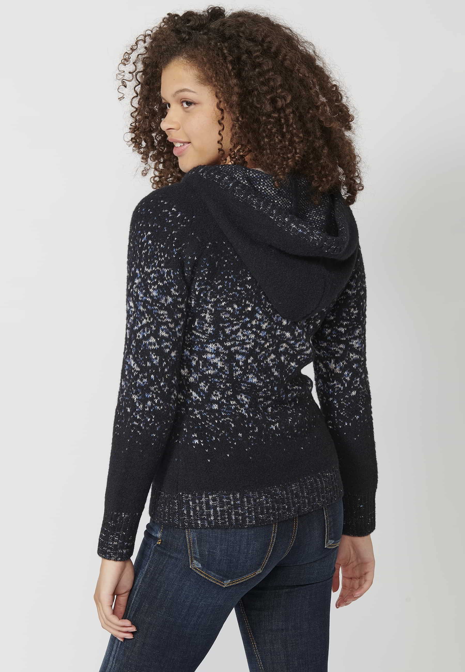 Chaqueta jersey de manga larga con cuello con capucha color navy para mujer | Moda Actual