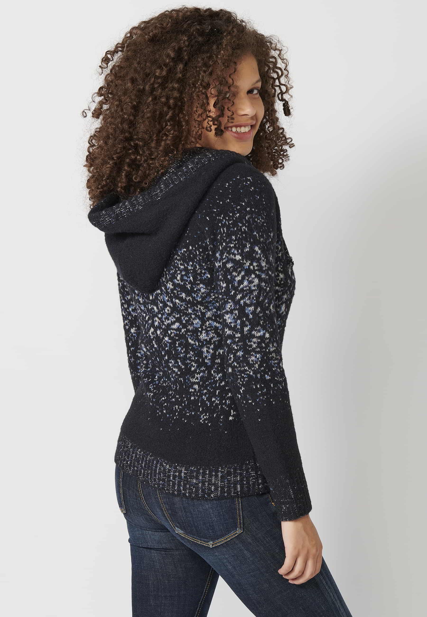 Chaqueta jersey de manga larga con cuello con capucha color navy para mujer | Moda Actual