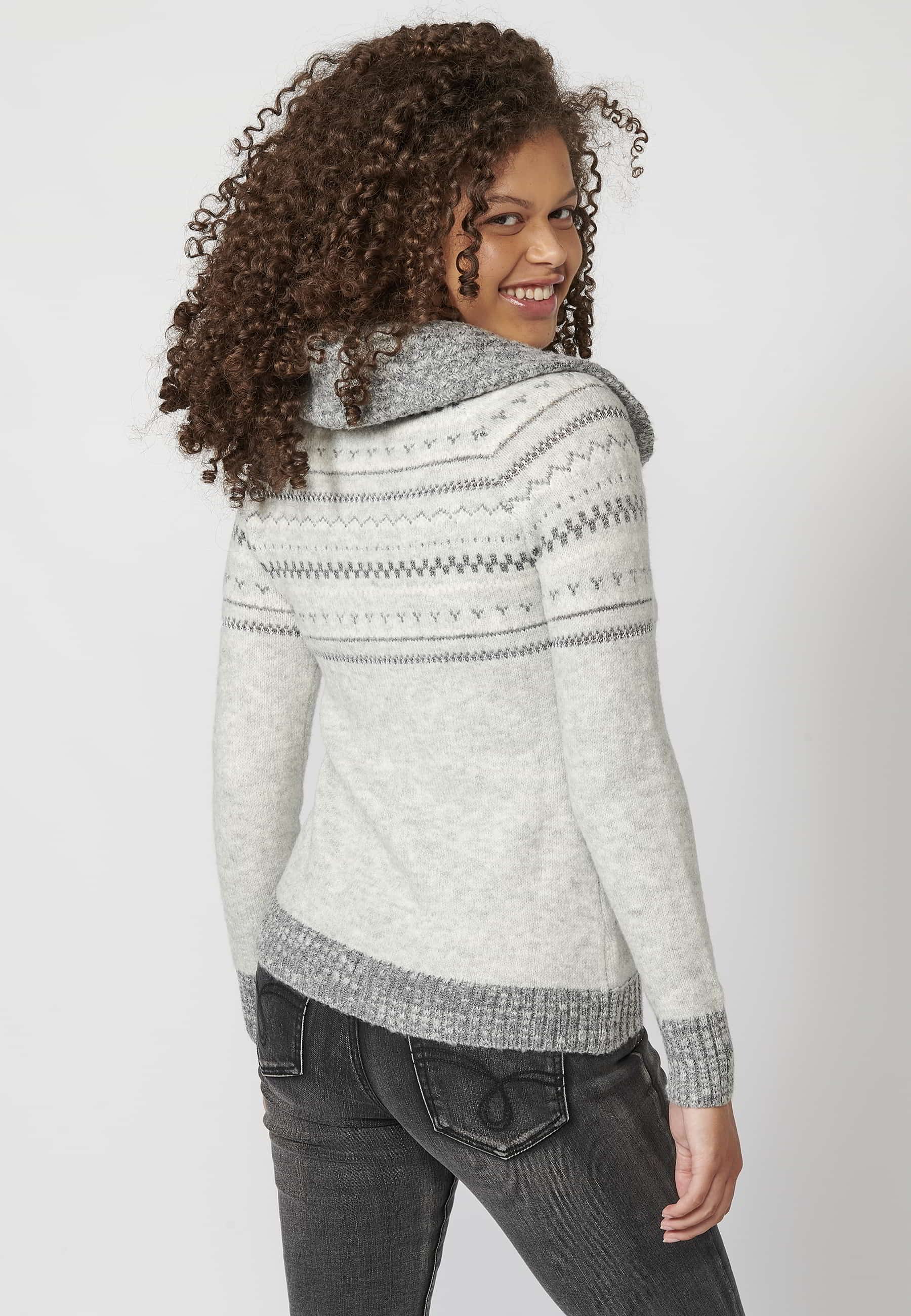 Veste pull grise à manches longues, col montant et revers pour Femme