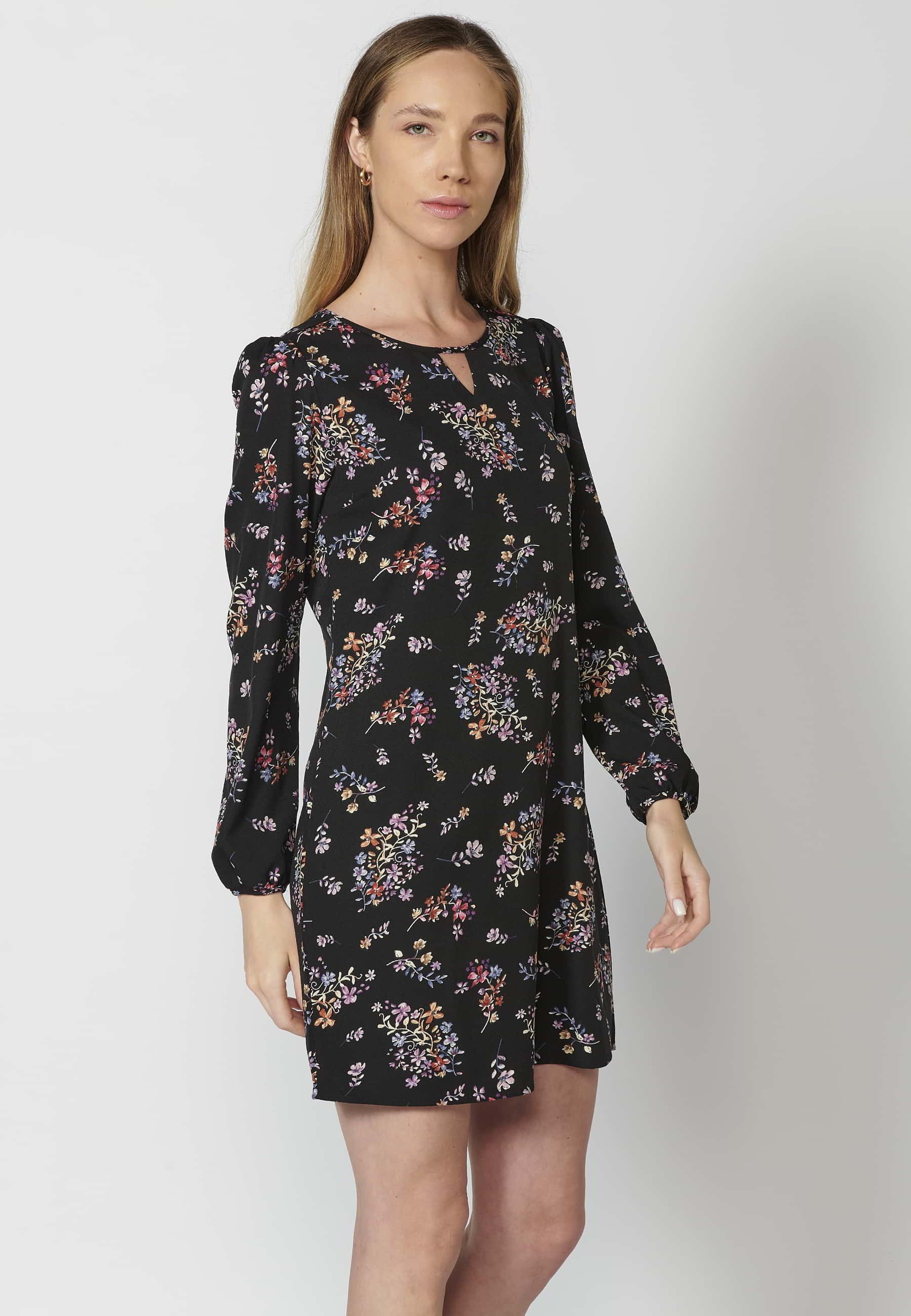 Vestido de manga larga cuello redondo con abertura estampado floral multicolor para mujer | Moda Actual 2