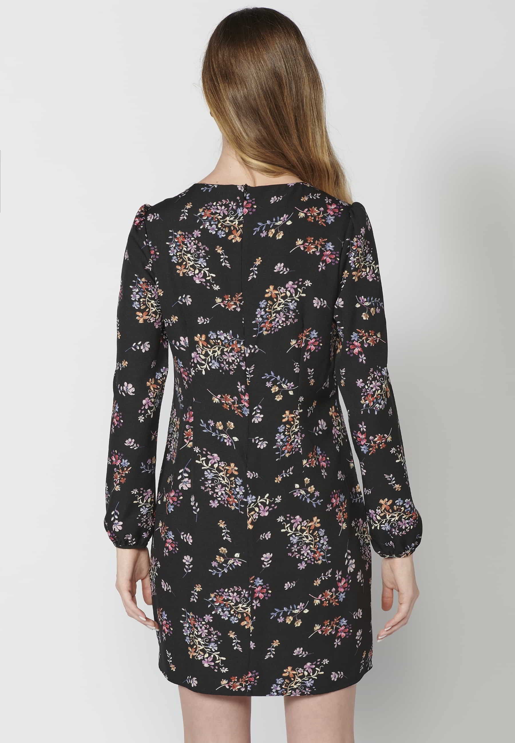 Vestido de manga larga cuello redondo con abertura estampado floral multicolor para mujer | Moda Actual 1