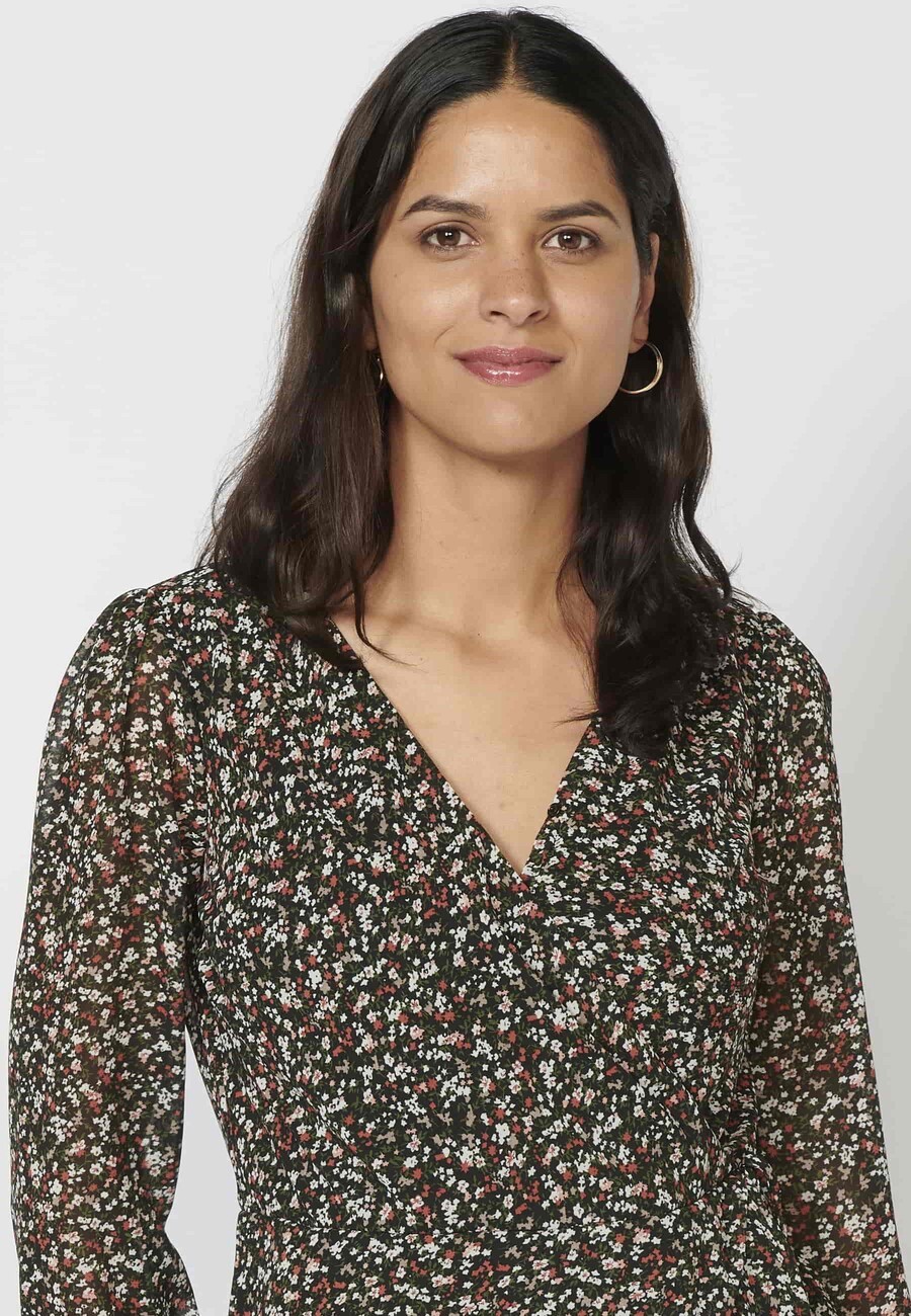 Vestido corto de manga larga de escote cruzado con estampado floral color multicolor para mujer | Moda Actual 9