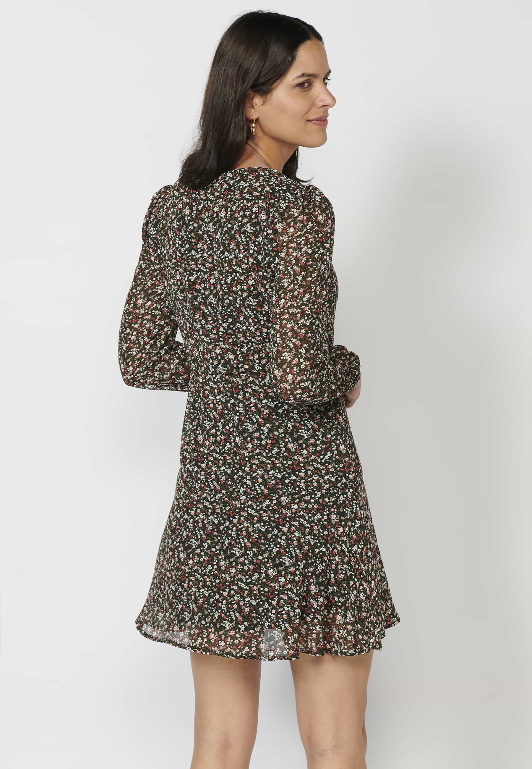 Vestido corto de manga larga de escote cruzado con estampado floral color multicolor para mujer | Moda Actual