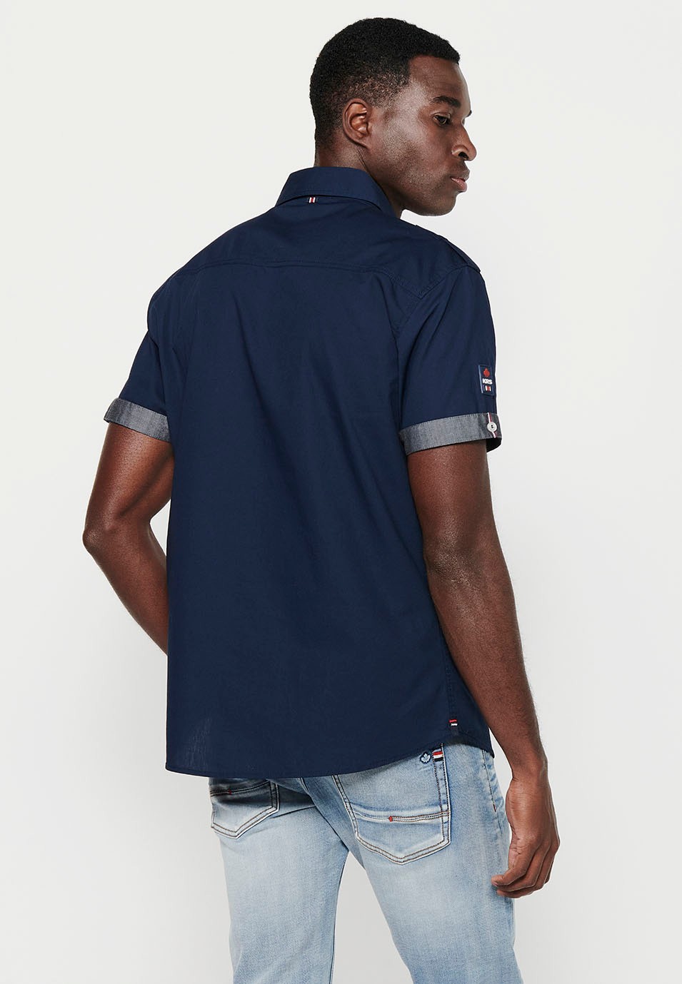 Chemise en coton, manches courtes, détails épaules, couleur marine pour homme 7