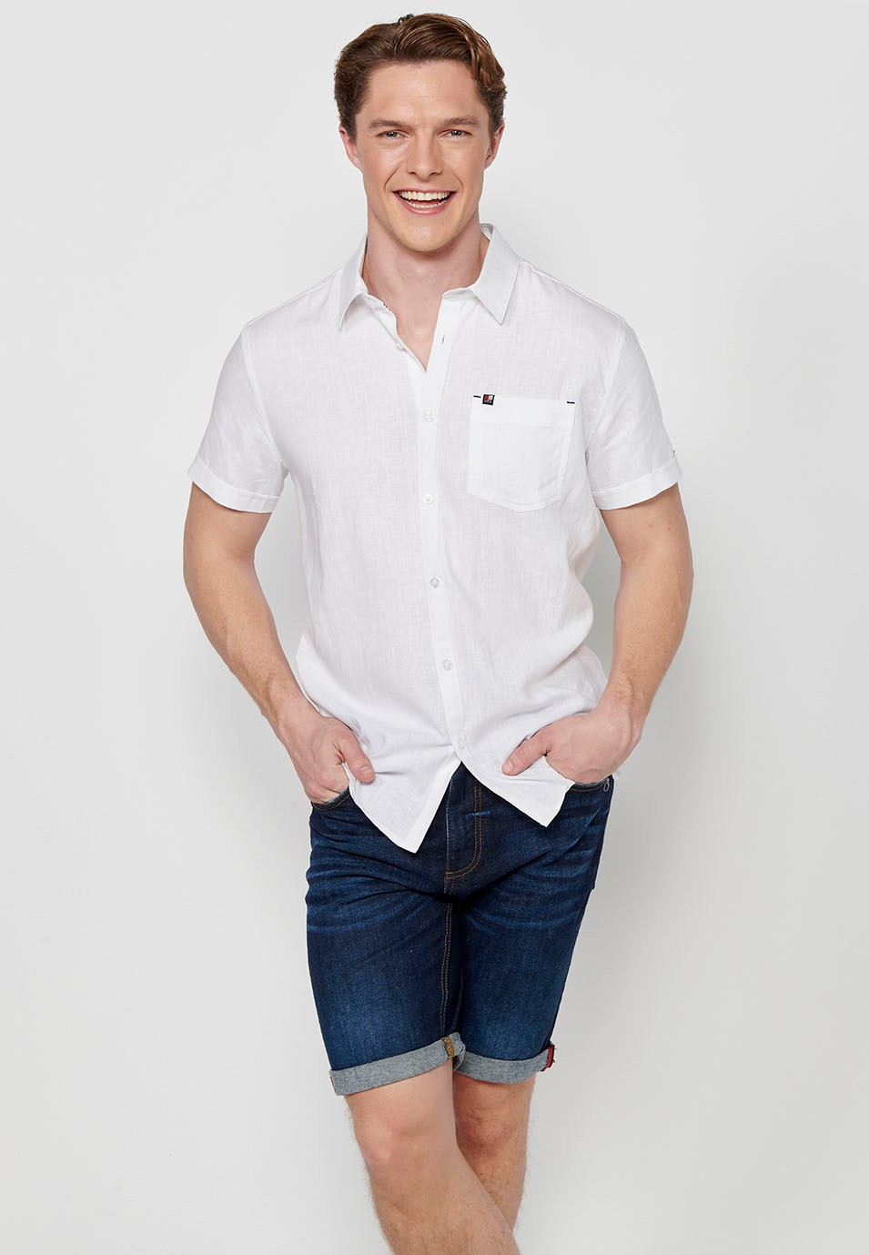 Camisa Màniga Talla de Lli, color blanc, per a home