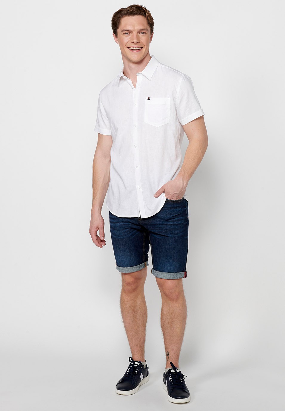 Short Sleeve Linen Shirt, white, for men