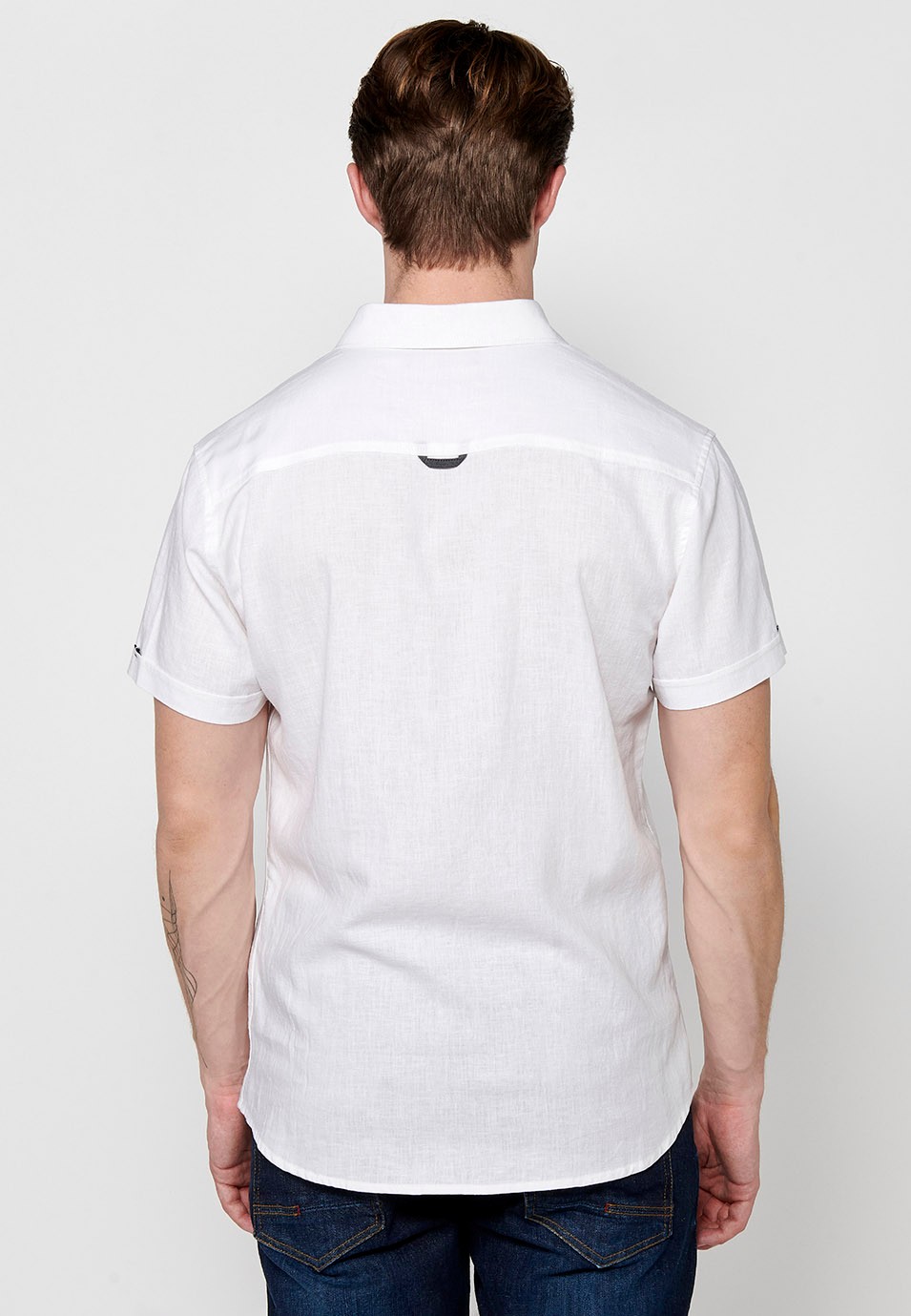 Weißes Leinen-Kurzarmhemd für Herren