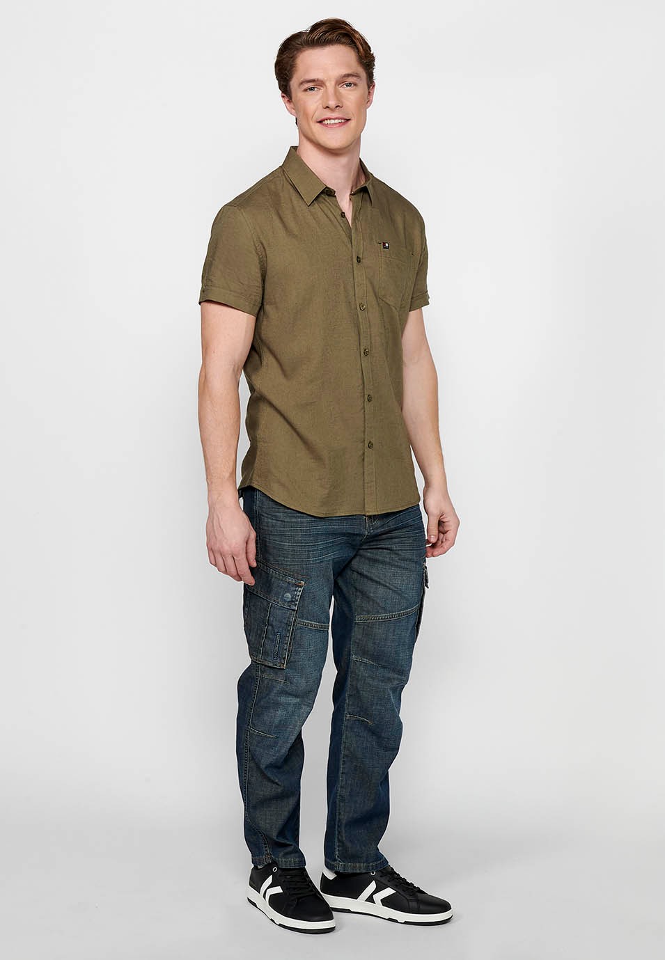 Short Sleeve Linen Shirt, khaki color, for men 1
