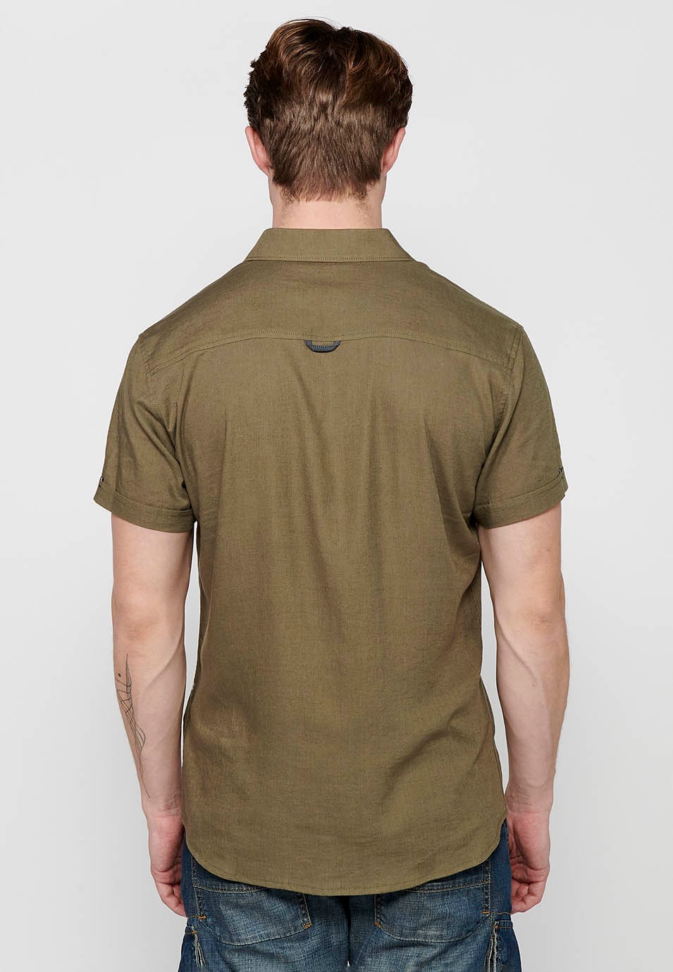 Short Sleeve Linen Shirt, khaki color, for men 4