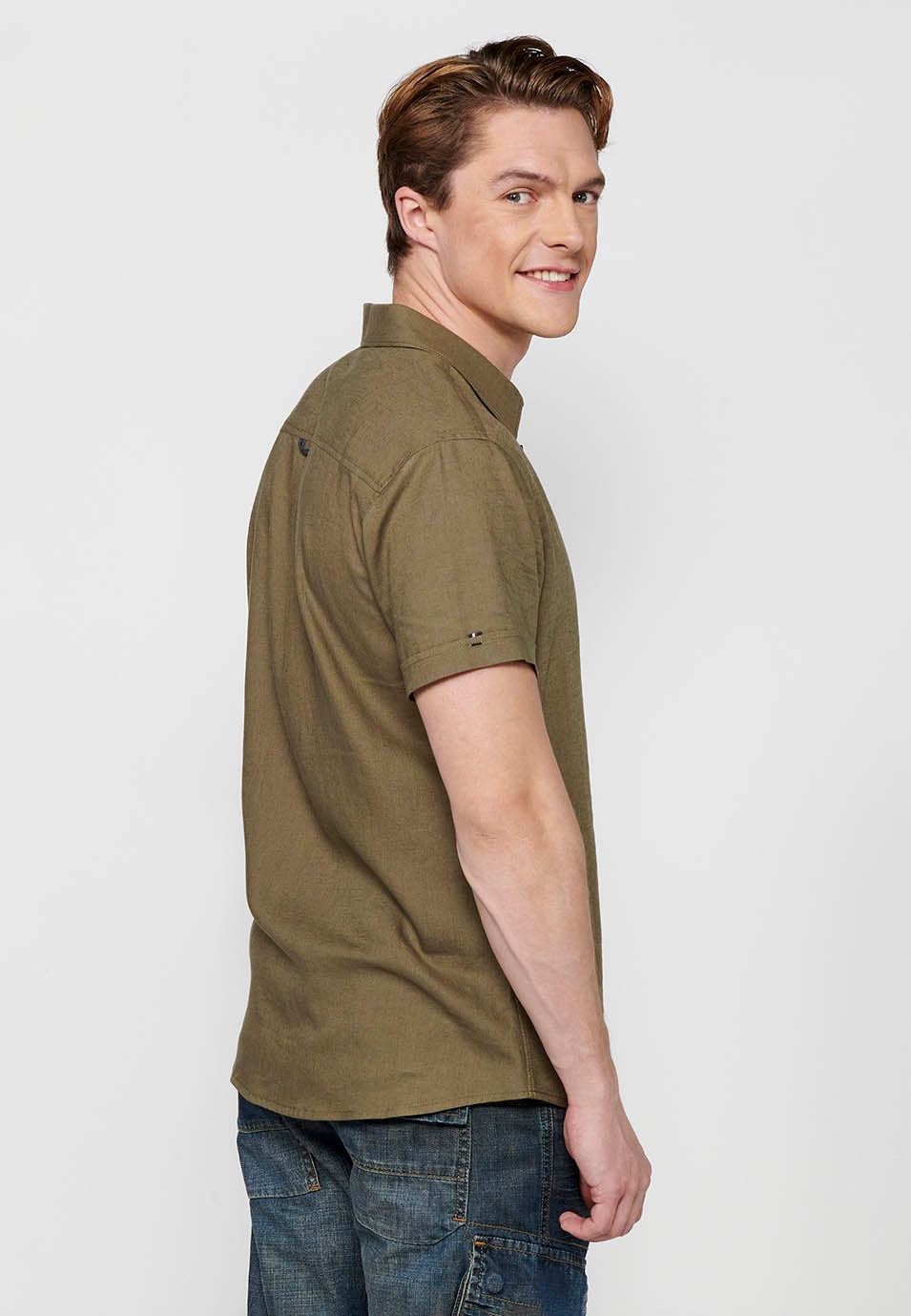 Short Sleeve Linen Shirt, khaki color, for men 3